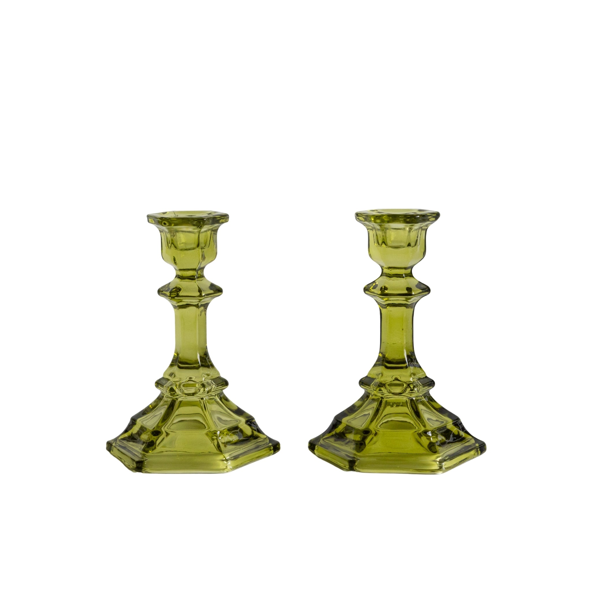 Moss Green Glass Candle Holder (Set of 2) - LUXE AND BEAU