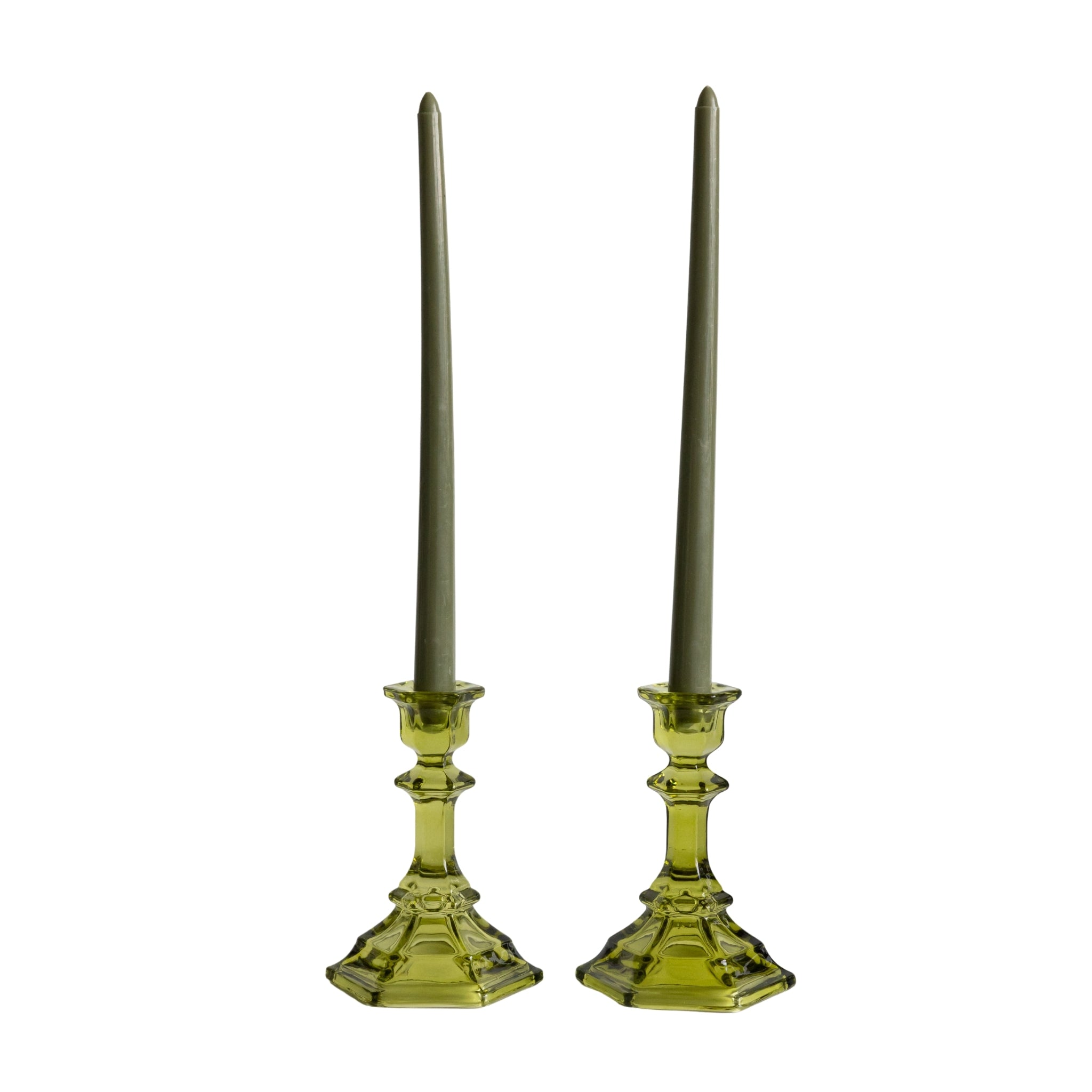 Moss Green Glass Candle Holder (Set of 2) - LUXE AND BEAU