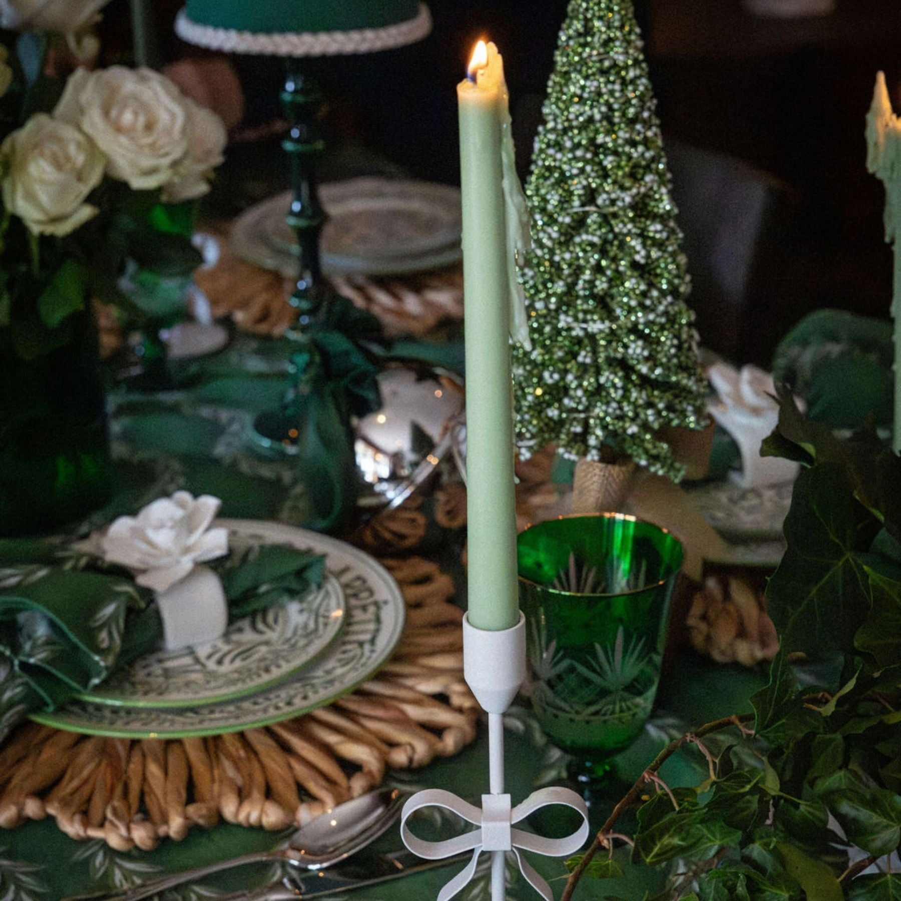 Willow Buds Green Taper Candles (Set of 4) - LUXE AND BEAU