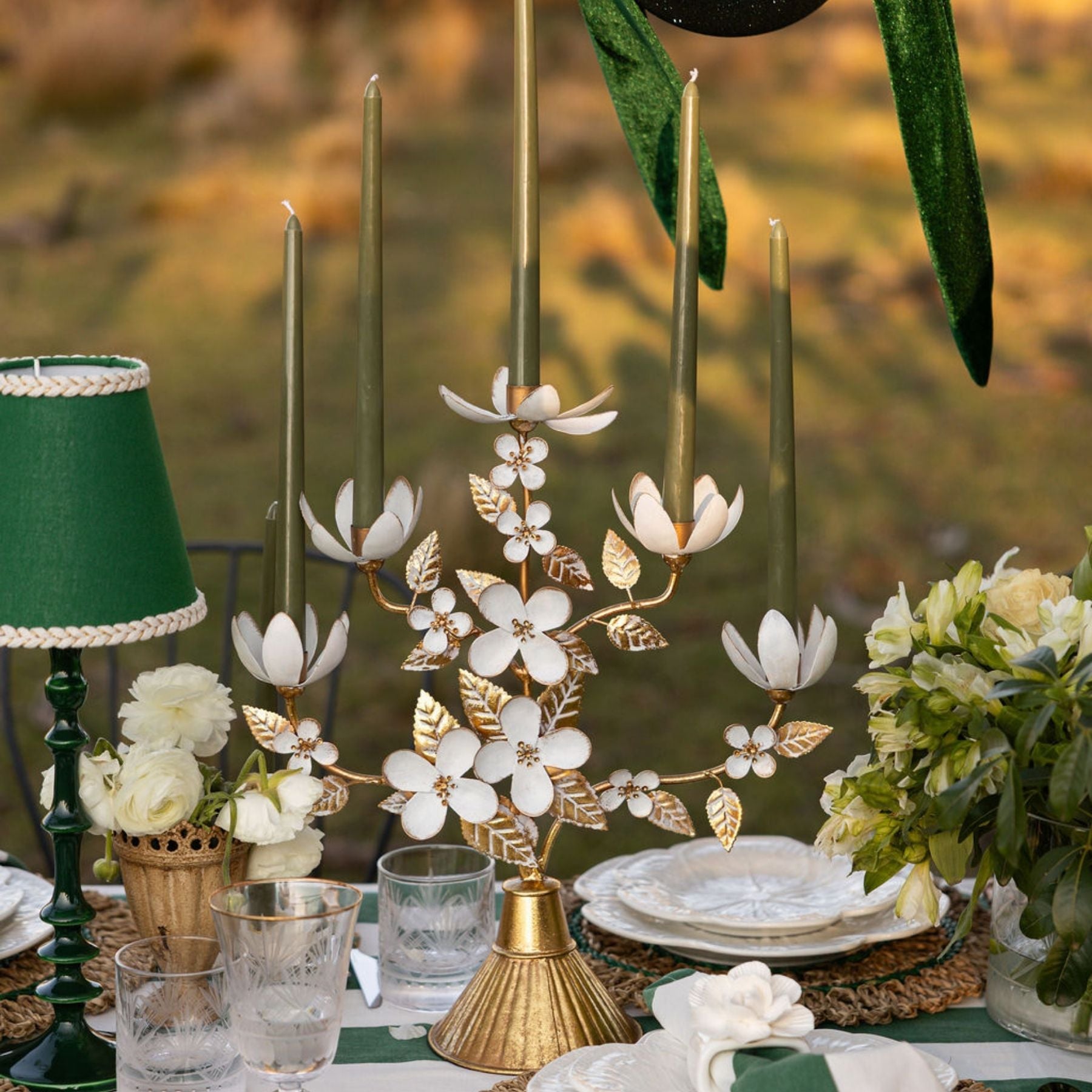 Gold and White Flower Candelabra - LUXE AND BEAU