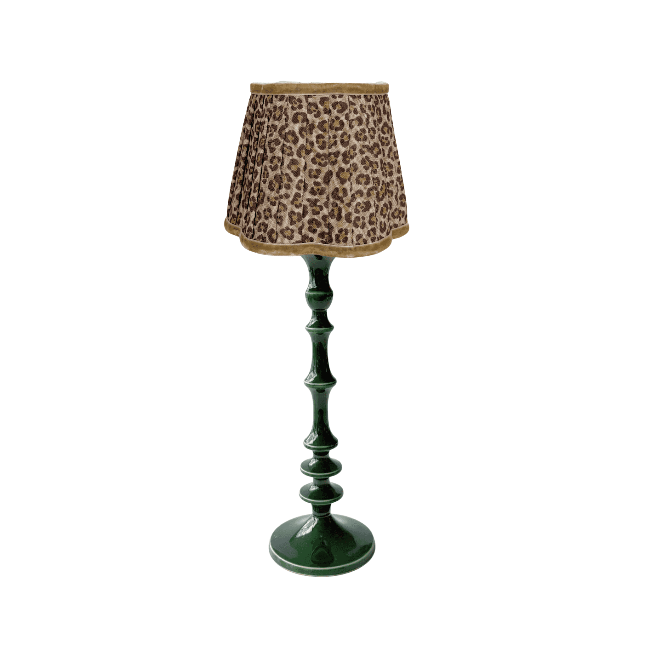 Leopard Scallop Lamp Shade & Verdant Green Base - Table Lamp - LUXE AND BEAU