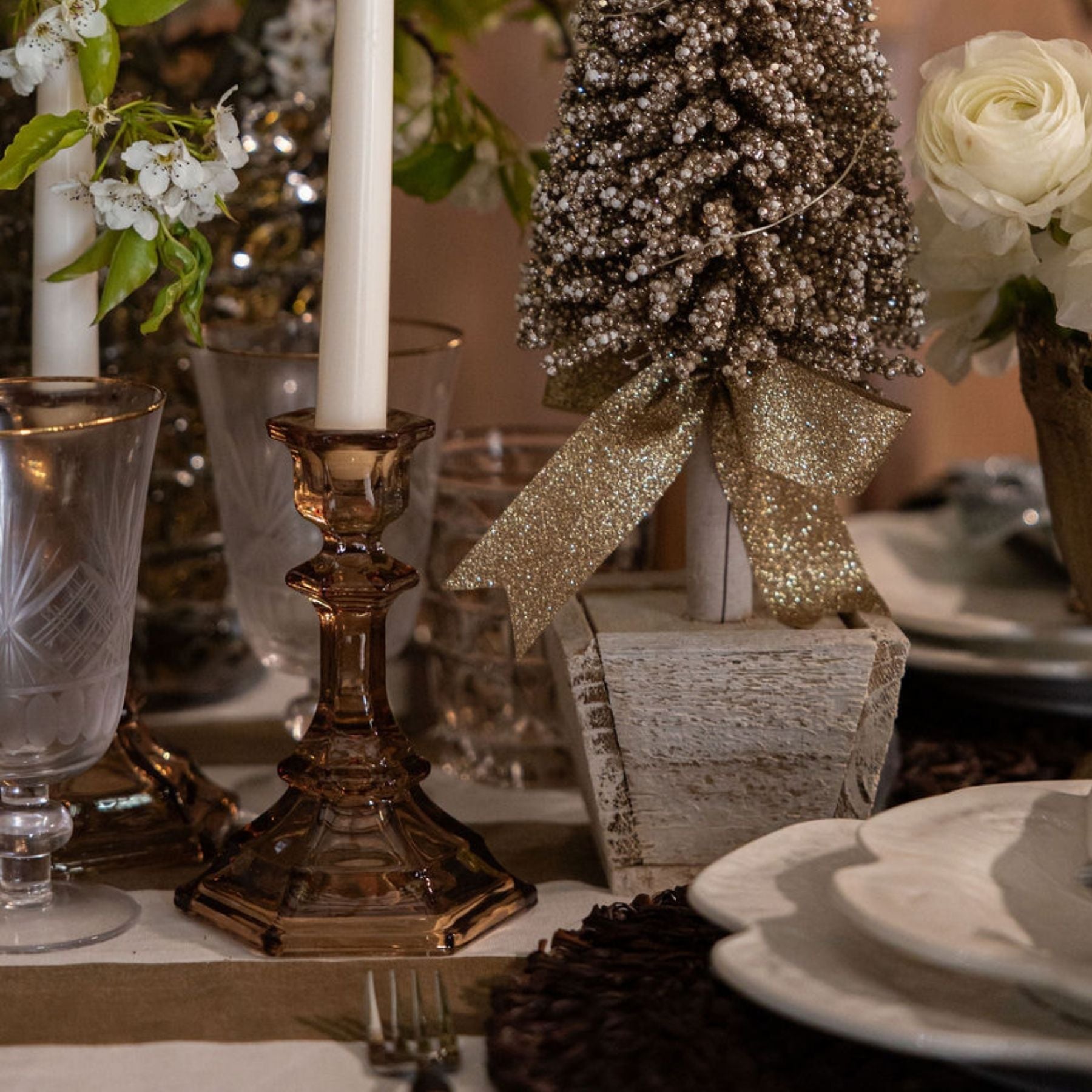 Mocha Glass Candle Holder (Set of 2) - LUXE AND BEAU