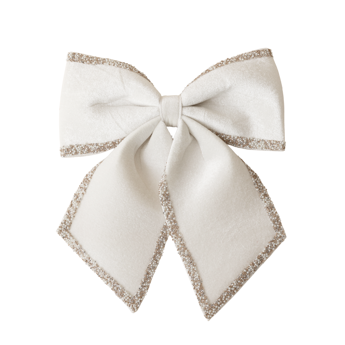 Cream velvet bow with champagne glitter trim