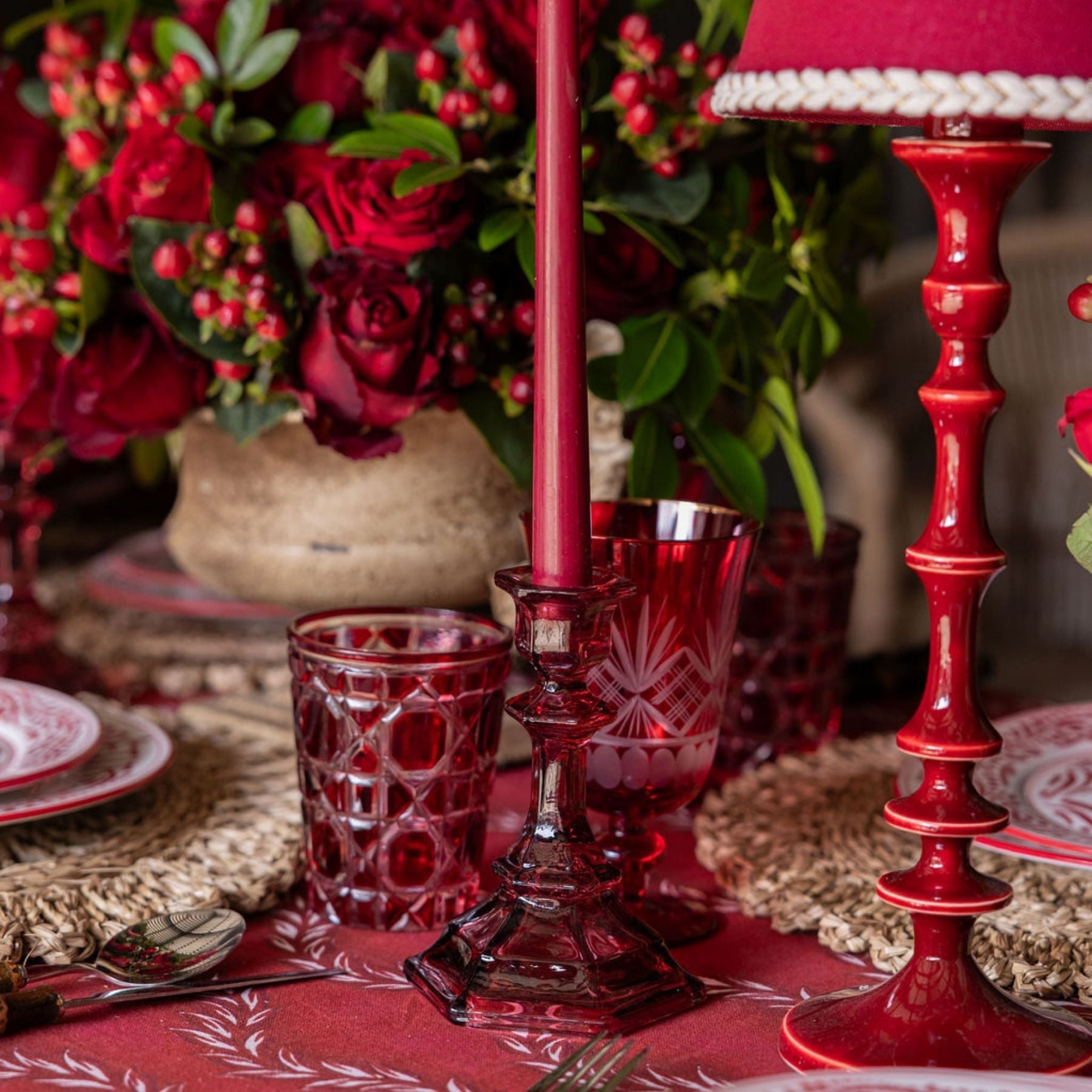 Rouge Glass Candle Holder (Set of 2) - LUXE AND BEAU