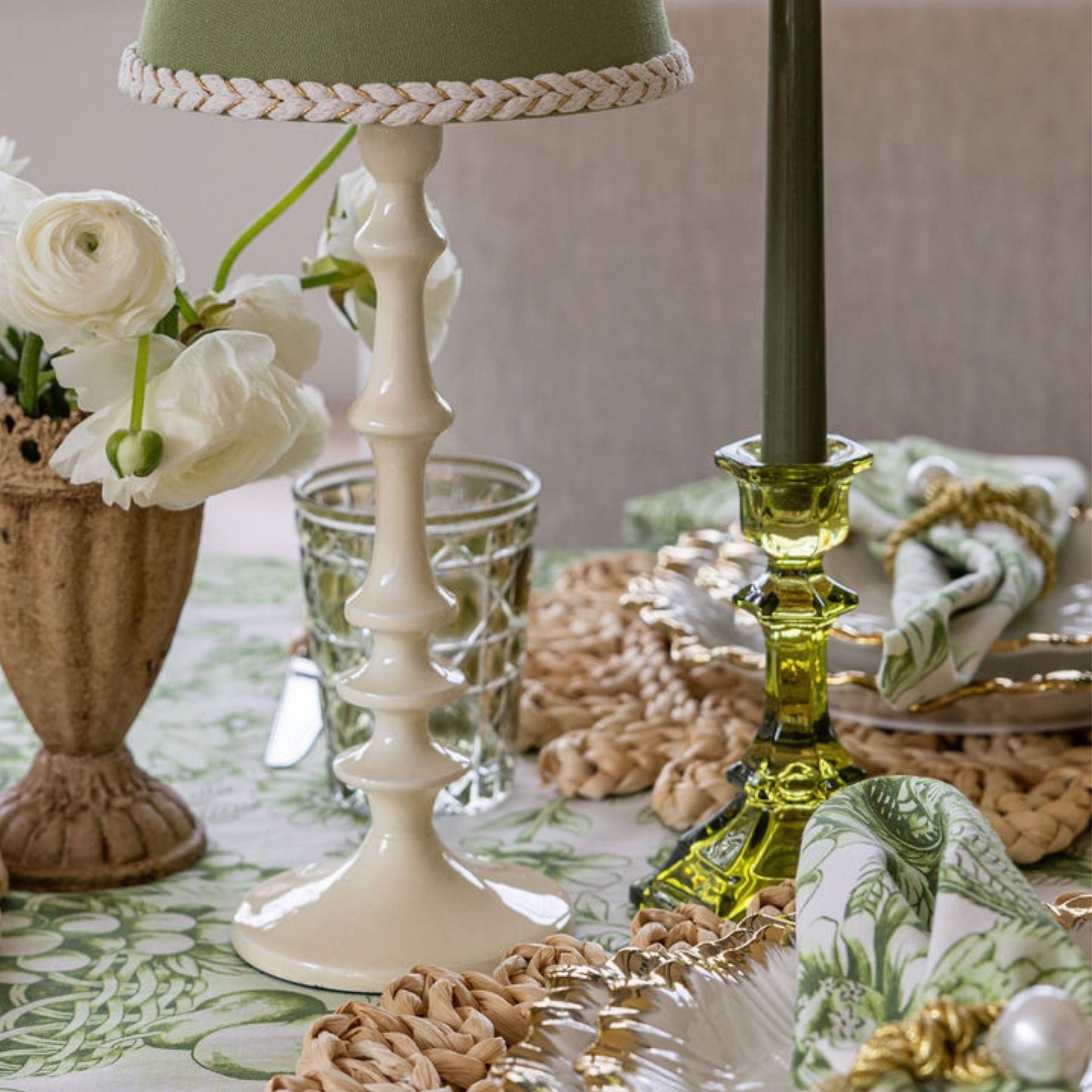 Moss Green Glass Candle Holder (Set of 2) - LUXE AND BEAU