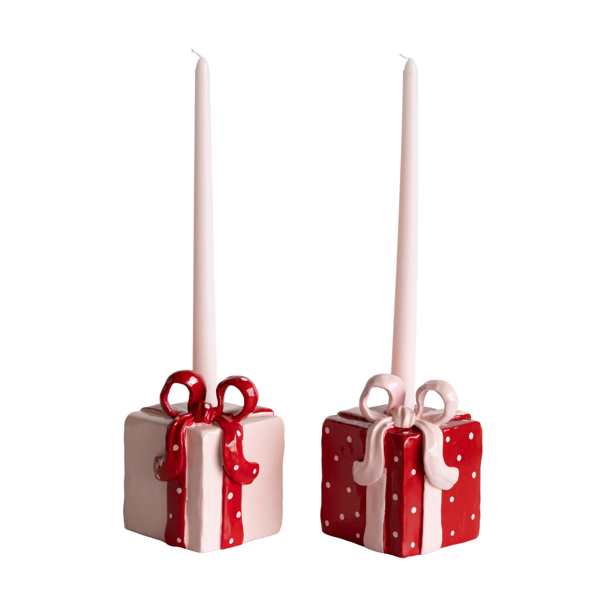 Pink and Red Present Candle Holders (Set of 2) - LUXE AND BEAU