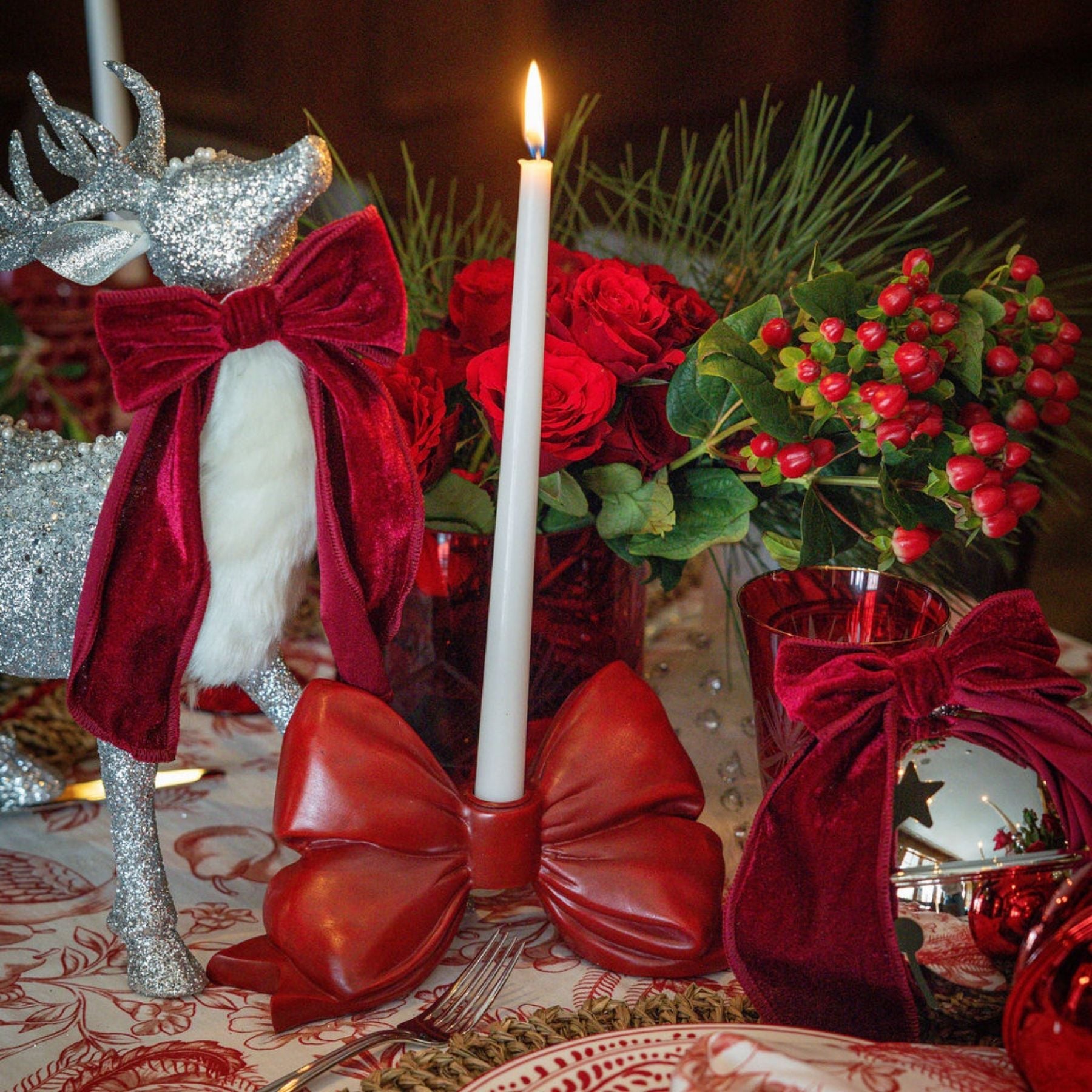 Red Bow Candle Holder (Set of 2) - LUXE AND BEAU