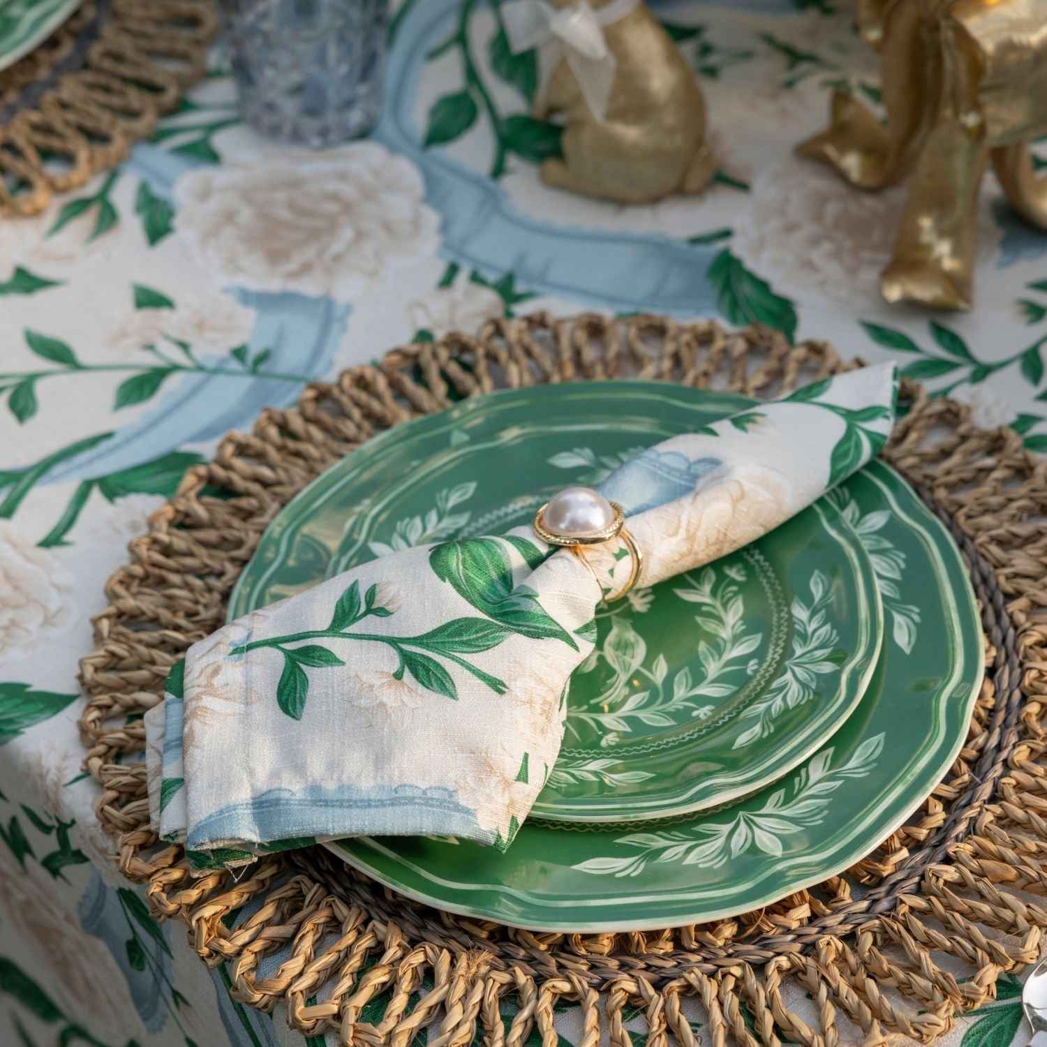 Ribbons and Roses Porcelain Blue Napkins (Set of 4) - LUXE AND BEAU