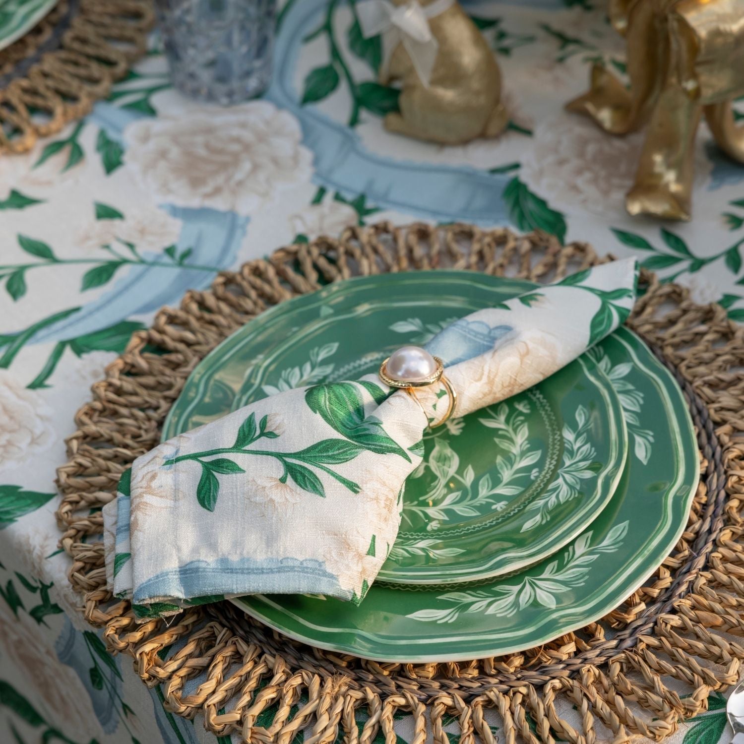 Ribbons and Roses Porcelain Blue Napkins (Set of 4) - LUXE AND BEAU