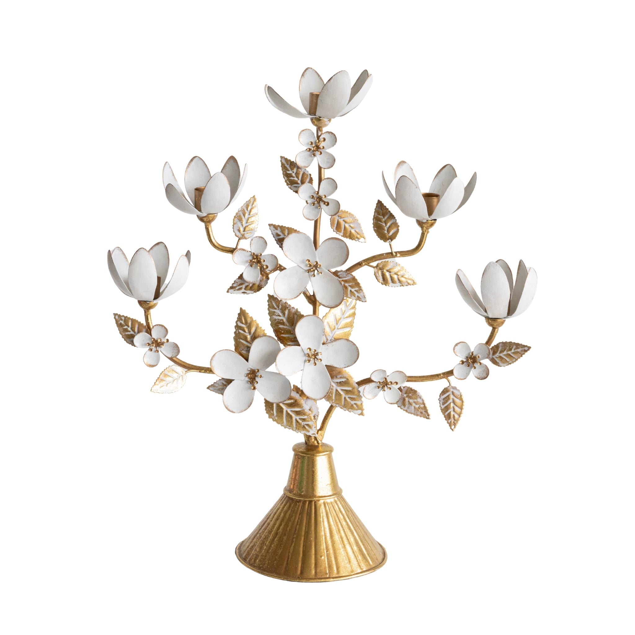 Gold and White Flower Candelabra - LUXE AND BEAU