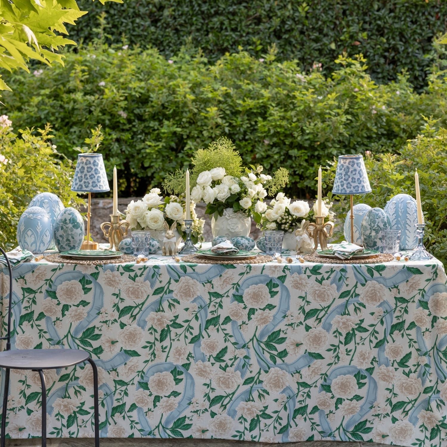 Ribbons and Roses Porcelain Blue Table Cloth - LUXE AND BEAU