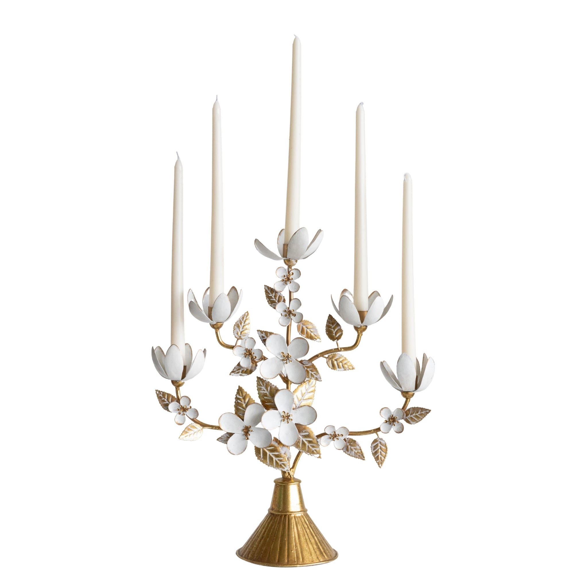 Gold and White Flower Candelabra - LUXE AND BEAU