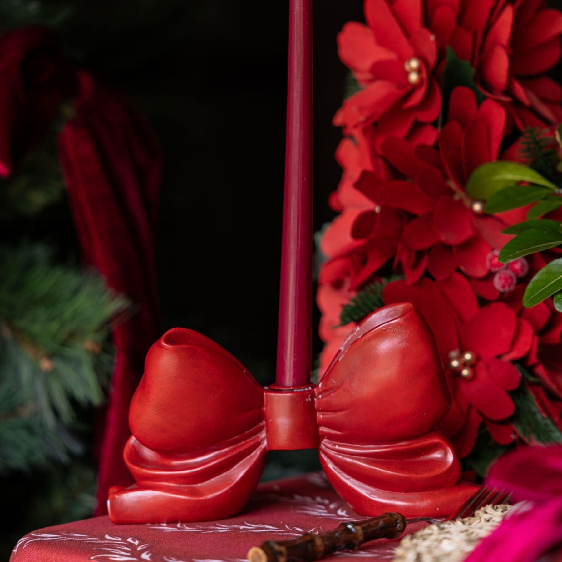 Red Bow Candle Holder (Set of 2) - LUXE AND BEAU