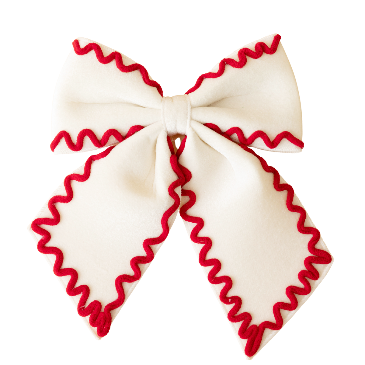 Cream bow with red ric rac trim