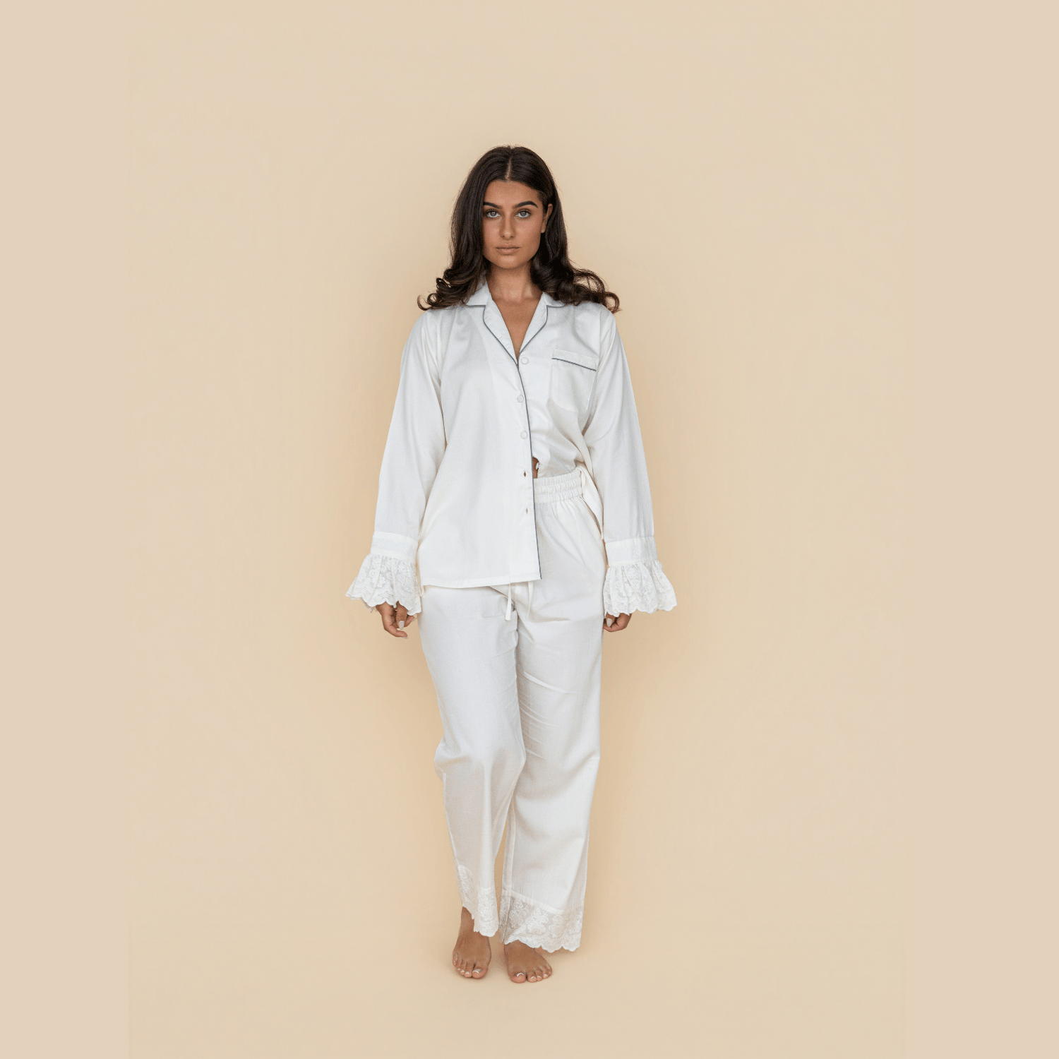 Cloud Dancer Heirloom Lace Long Sleeve Pyjama Set - LUXE AND BEAU