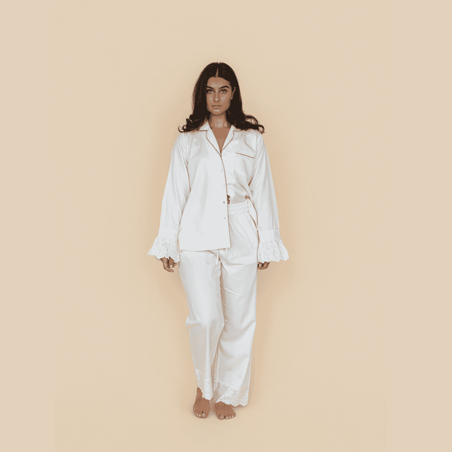 Cloud Dancer Heirloom Lace Long Sleeve Pyjama Set - LUXE AND BEAU