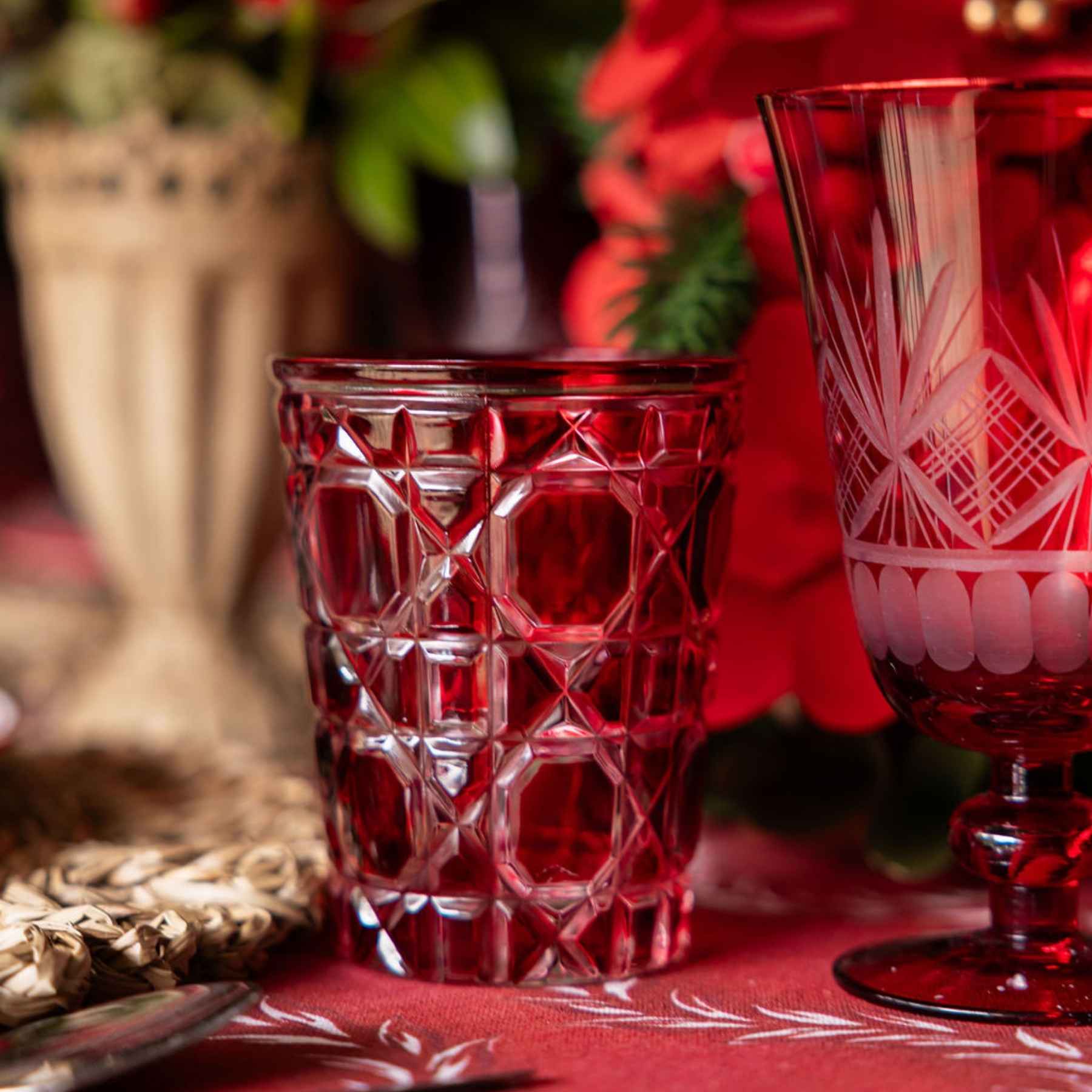 Red Geometric Glass Tumblers (Set of 4) - LUXE AND BEAU