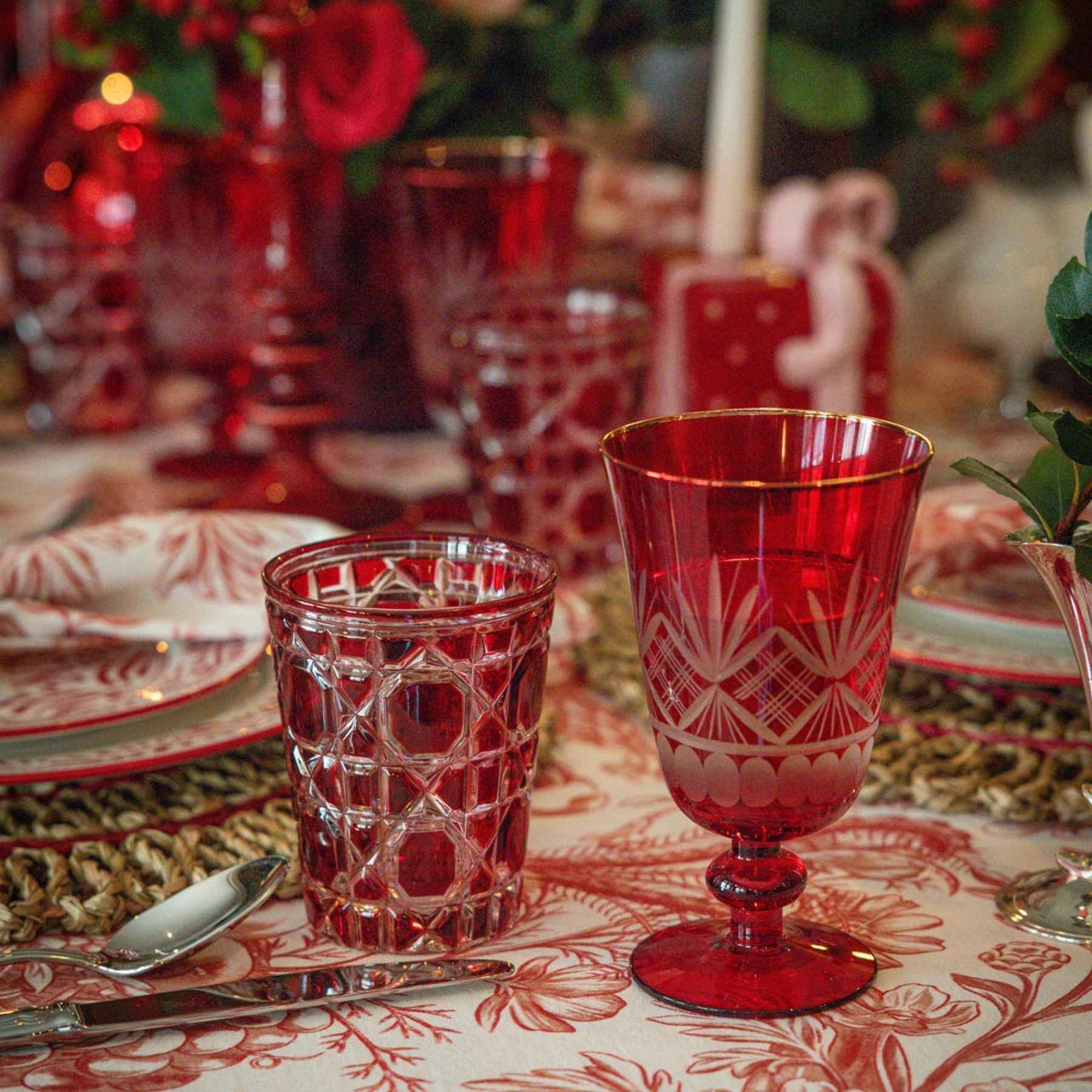Red Geometric Glass Tumblers (Set of 4) - LUXE AND BEAU