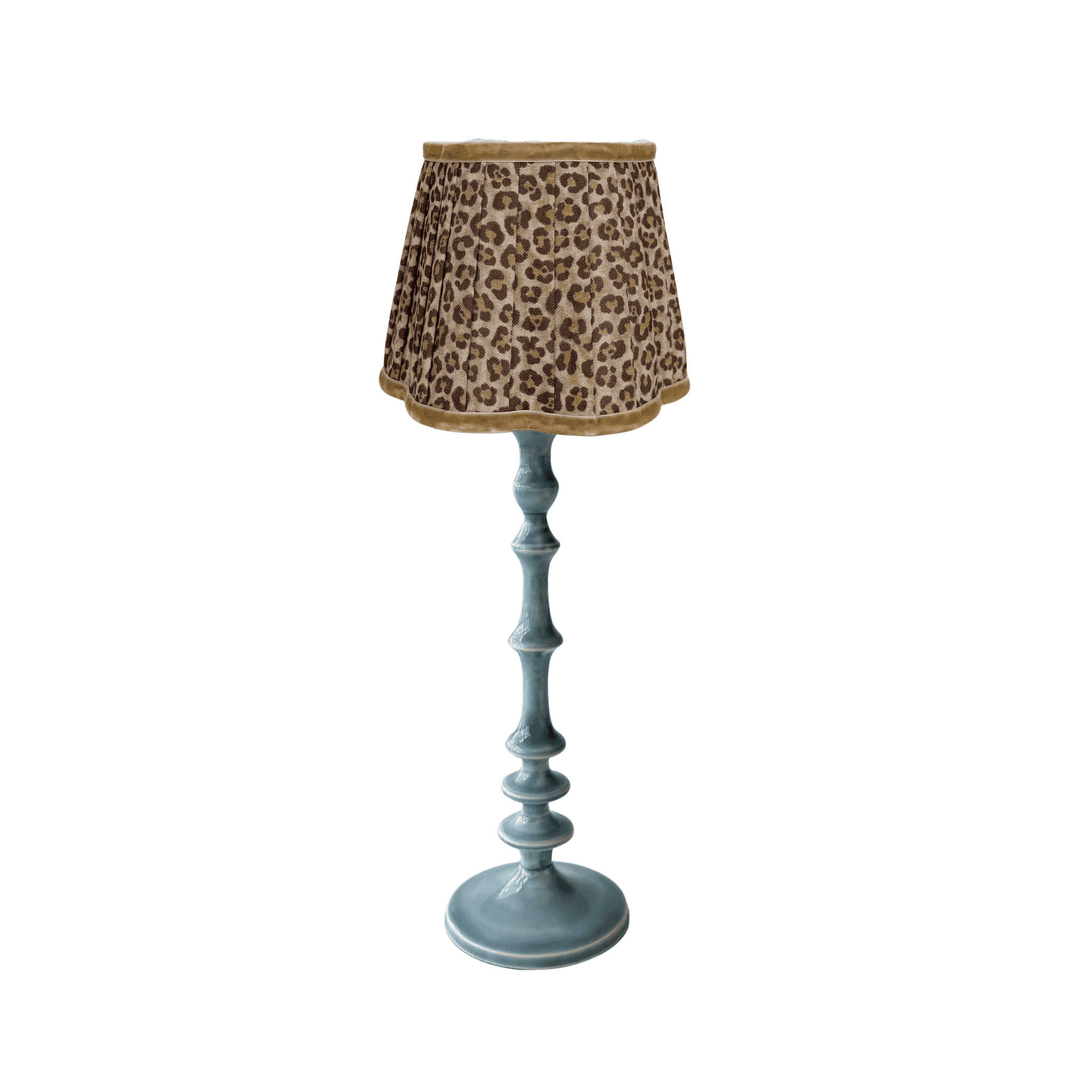 Leopard Scallop Lamp Shade & Ocean Blue Base - Table Lamp - LUXE AND BEAU