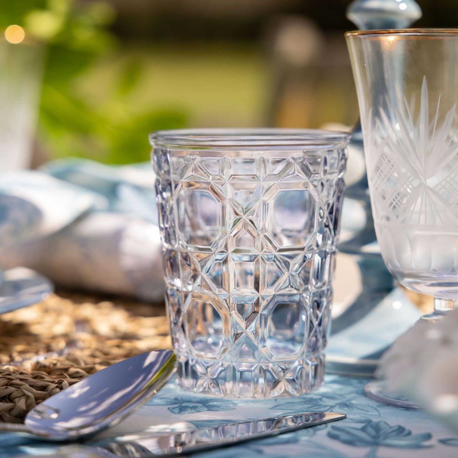 Blue Geometric Glass Tumblers (Set of 4) - LUXE AND BEAU
