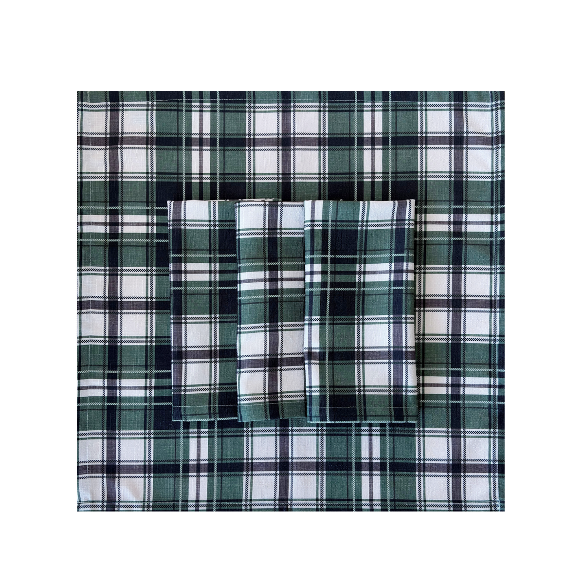 Green and Black Plaid table cloth with matching napkins