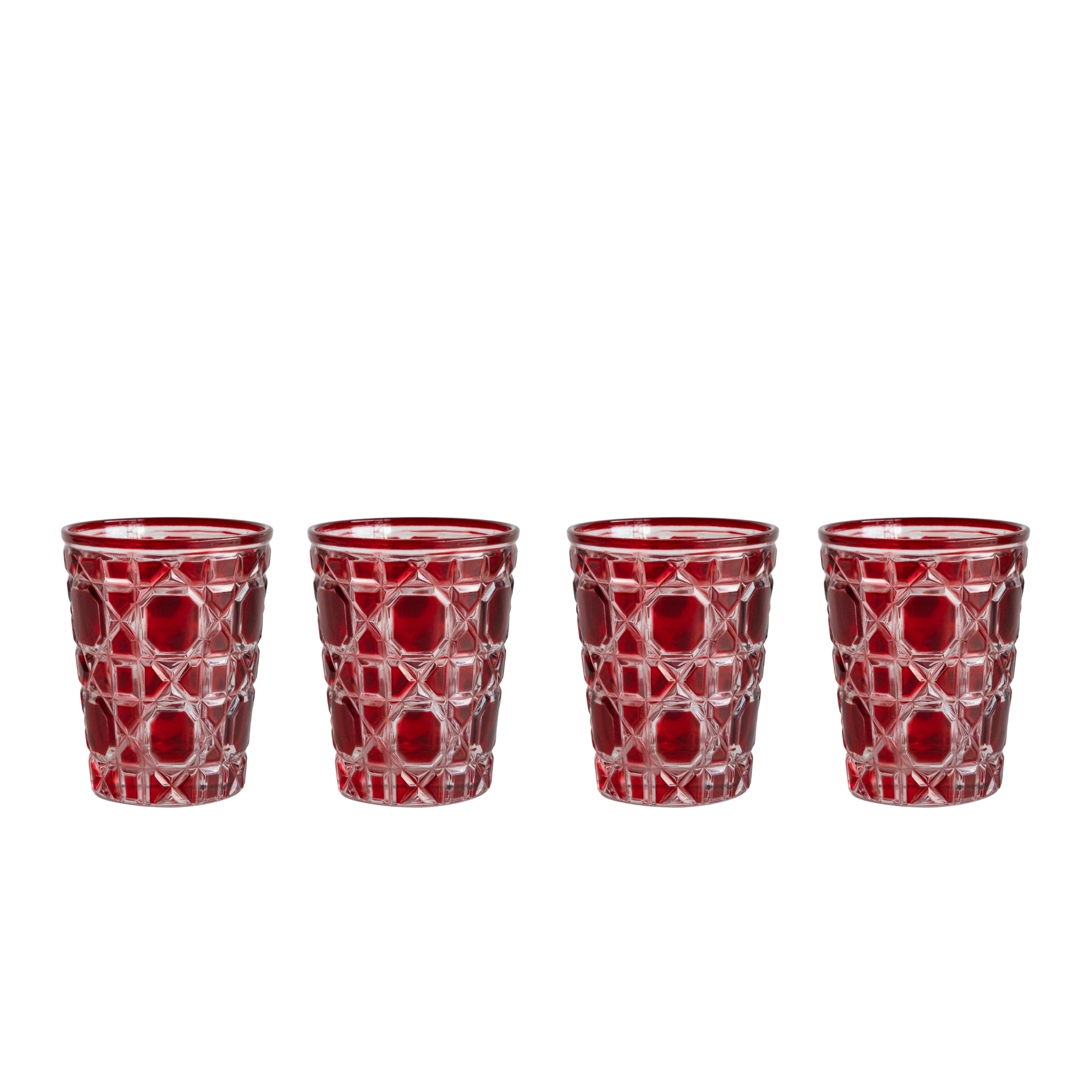 Red Geometric Glass Tumblers (Set of 4) - LUXE AND BEAU