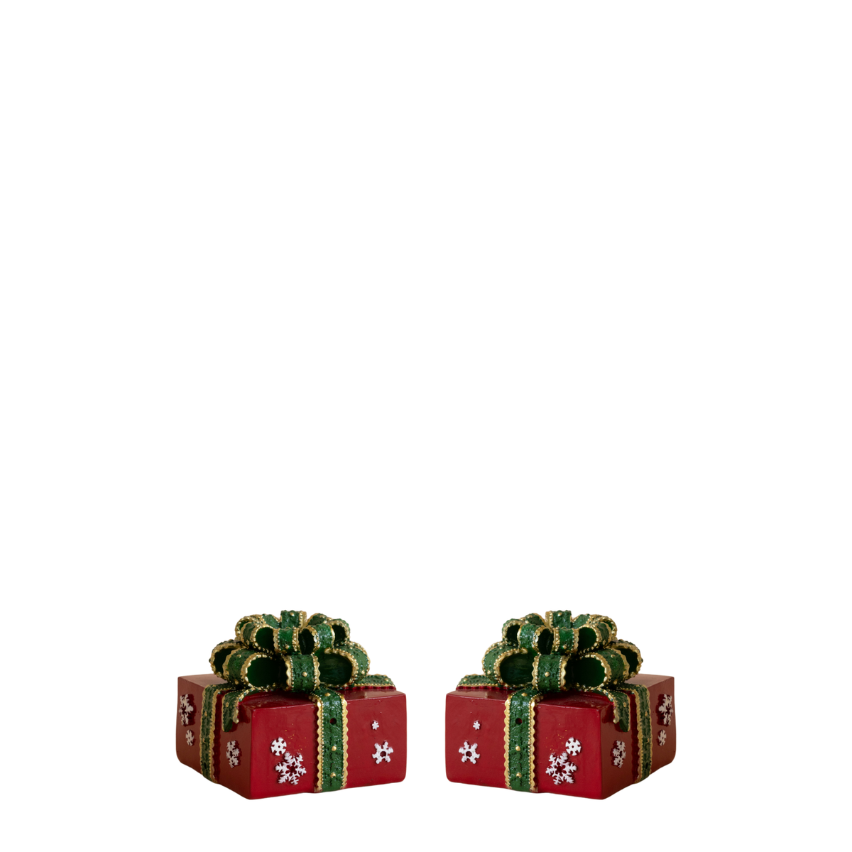 Pair of red Christmas present candle holders