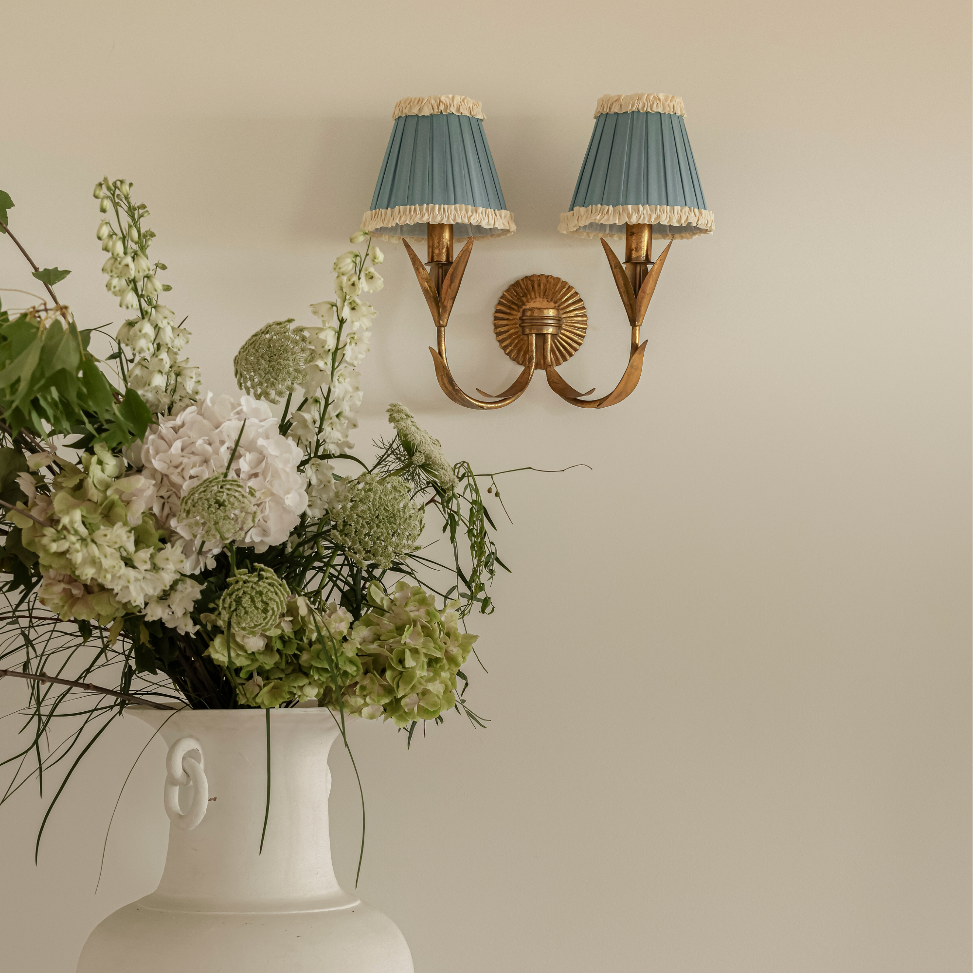 Audrey Sky Blue and Cream Ruffle Shade - LUXE AND BEAU