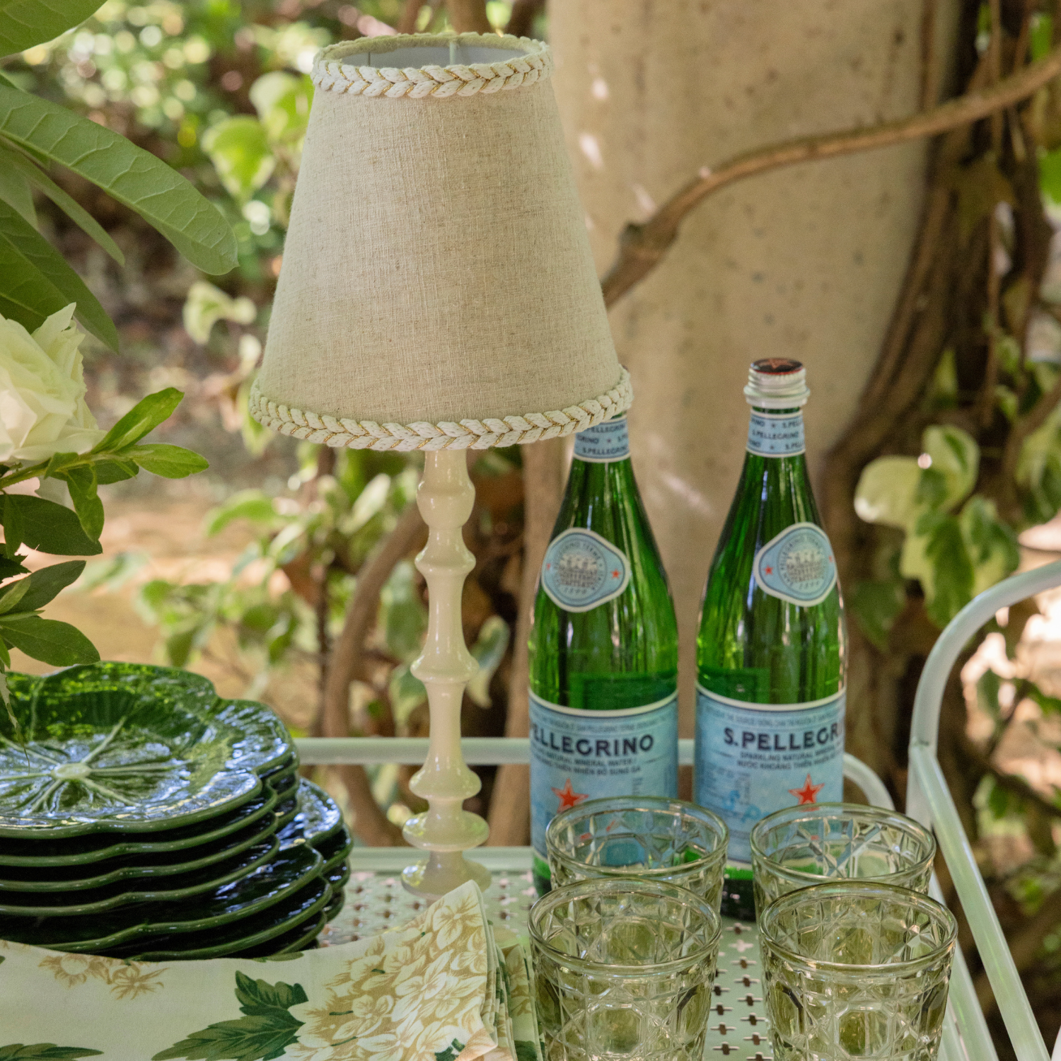 Natural Braided Trim Lamp Shade & Ivory Base - Table Lamp - LUXE AND BEAU