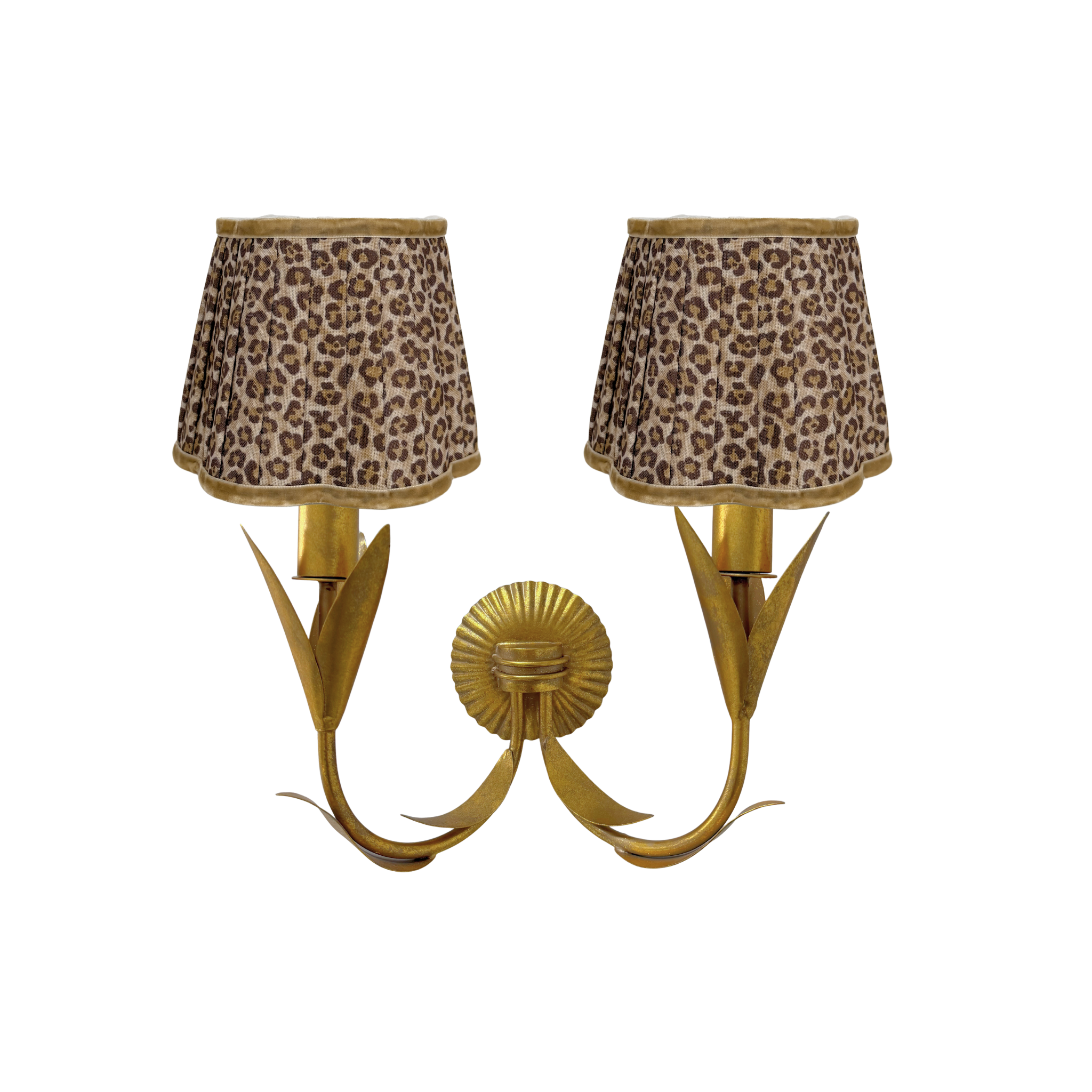 Leopard Scallop Lamp Shade and La Fleur Antique Gold Wall Sconce - LUXE AND BEAU