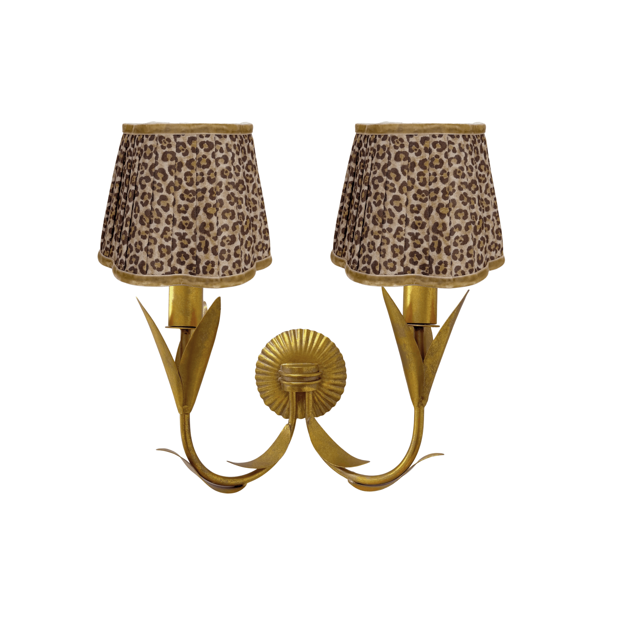 Leopard Scallop Lamp Shade and La Fleur Antique Gold Wall Sconce - LUXE AND BEAU
