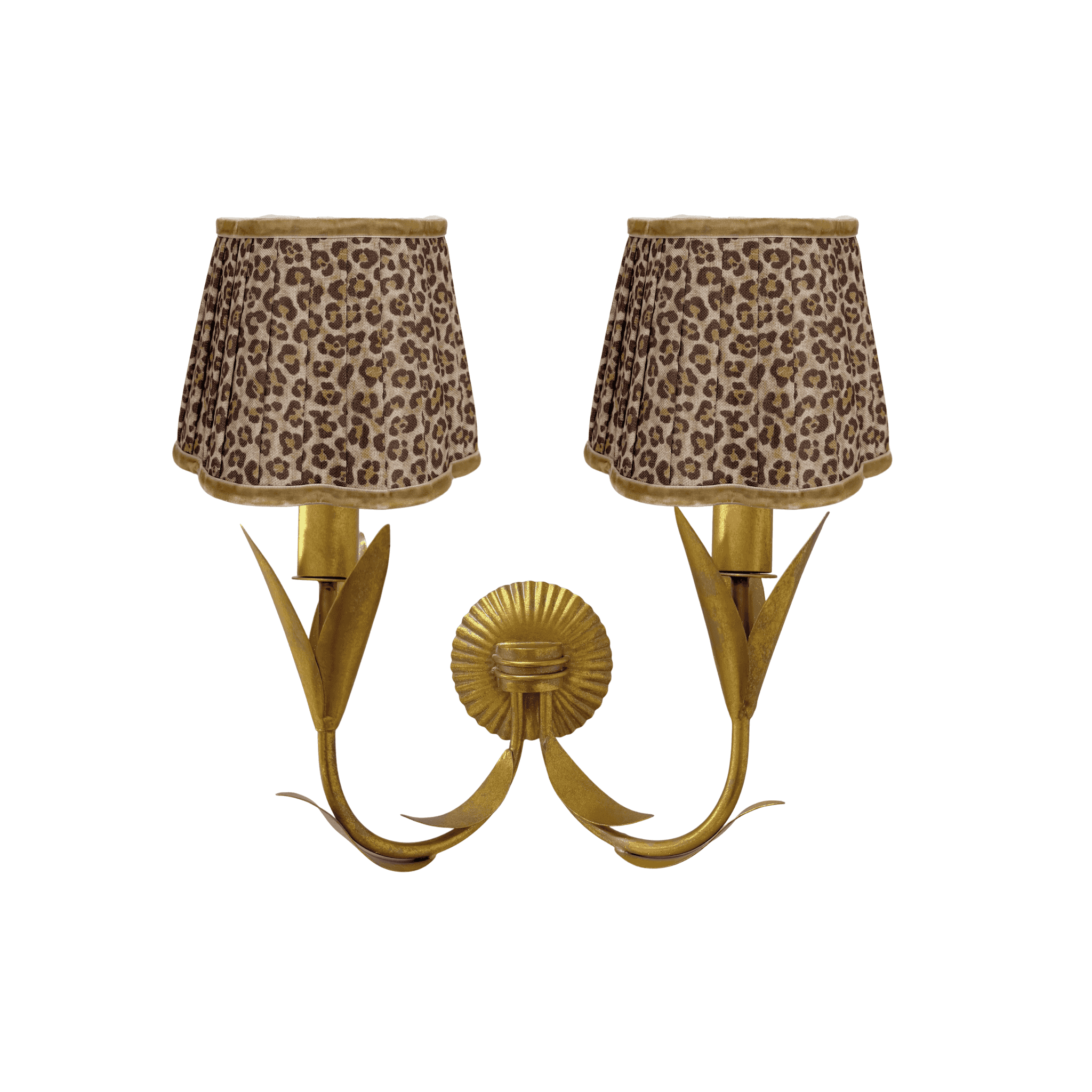 Leopard Scallop Lamp Shade and La Fleur Antique Gold Wall Sconce - LUXE AND BEAU