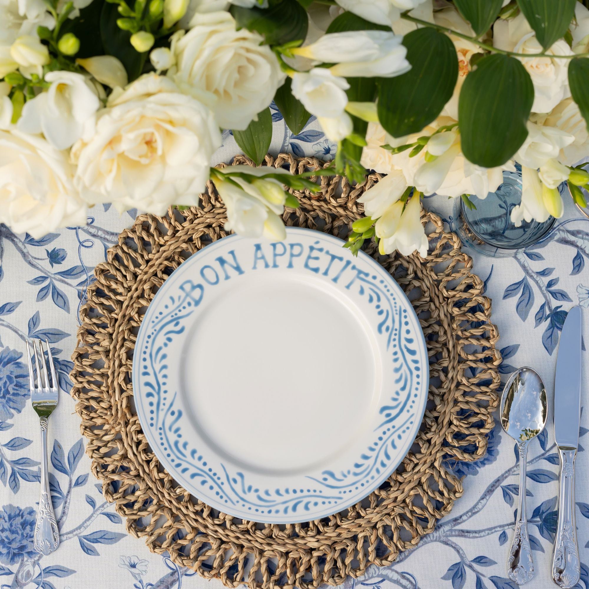 Buy Luxe Cushions & Linens - Blue Bon Appetit Dinner Plate - By Luxe & Beau Designs