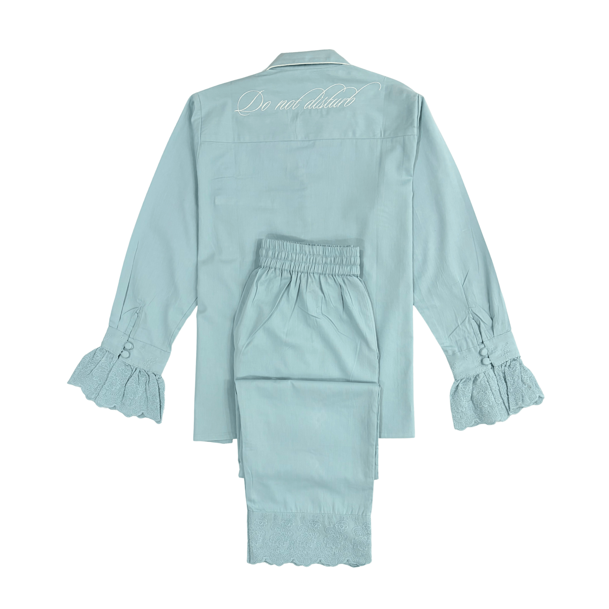 Blue Heirloom Lace Long Sleeve Pyjama Set - LUXE AND BEAU