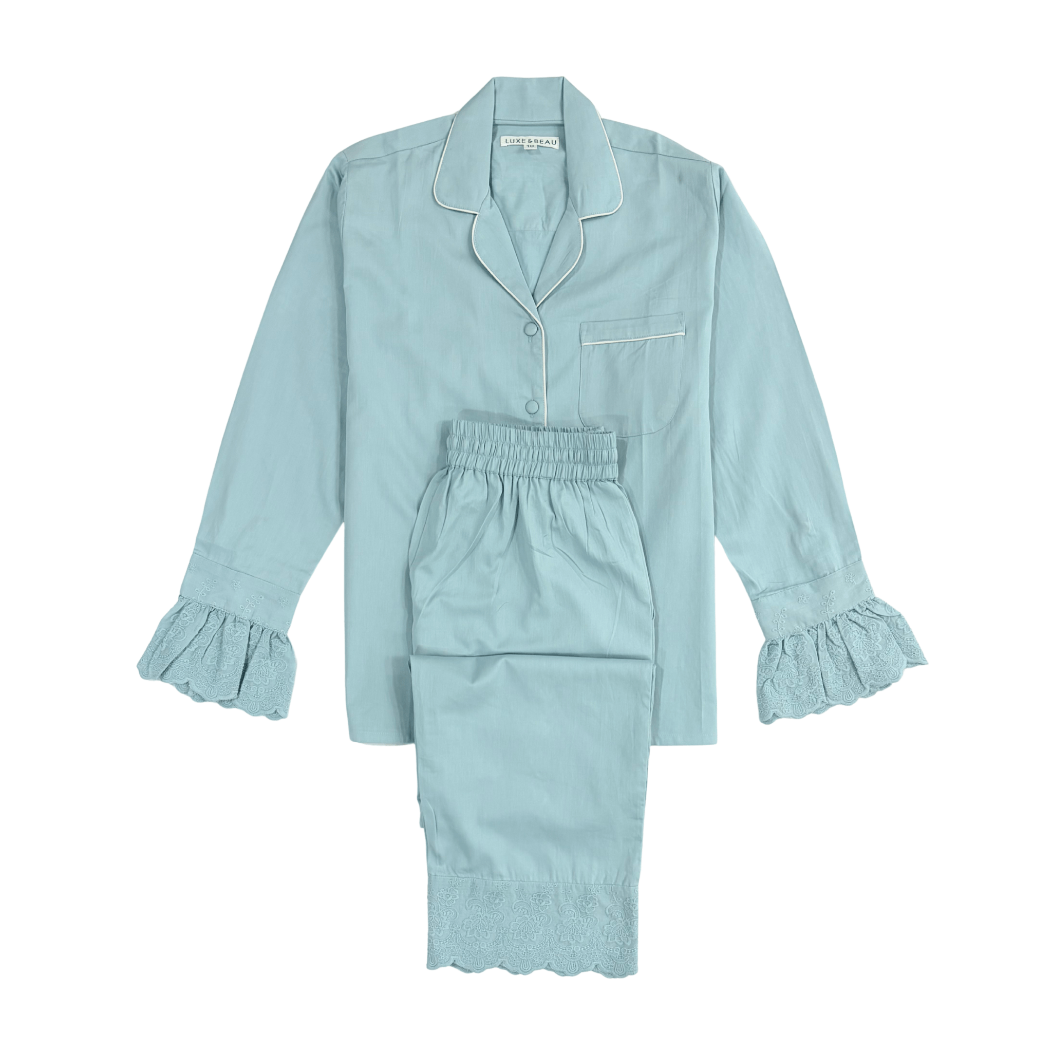 Blue Heirloom Lace Long Sleeve Pyjama Set - LUXE AND BEAU