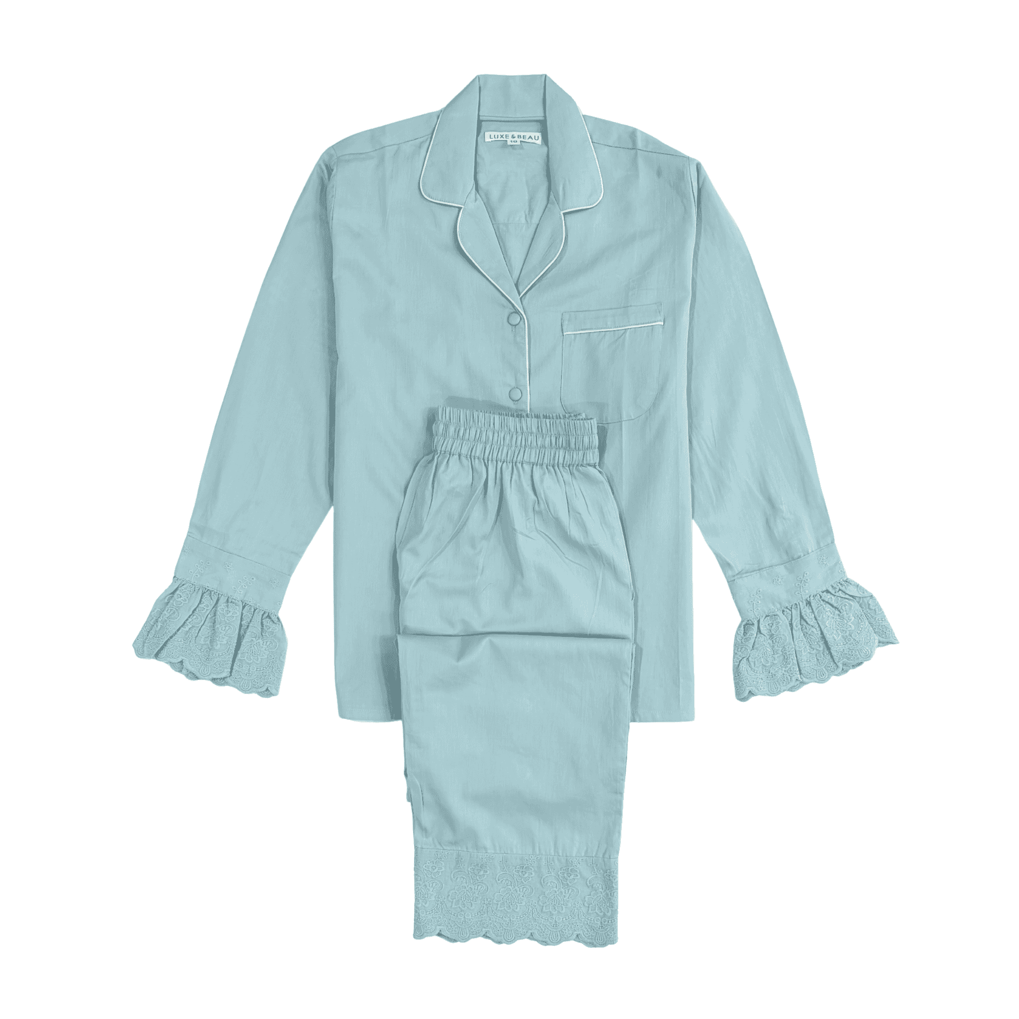 Blue Heirloom Lace Long Sleeve Pyjama Set - LUXE AND BEAU