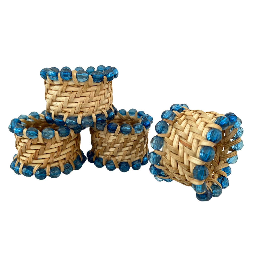 Buy Luxe Cushions & Linens - Blue Bead Napkin Rings (Set of 4) - By Luxe & Beau Designs 