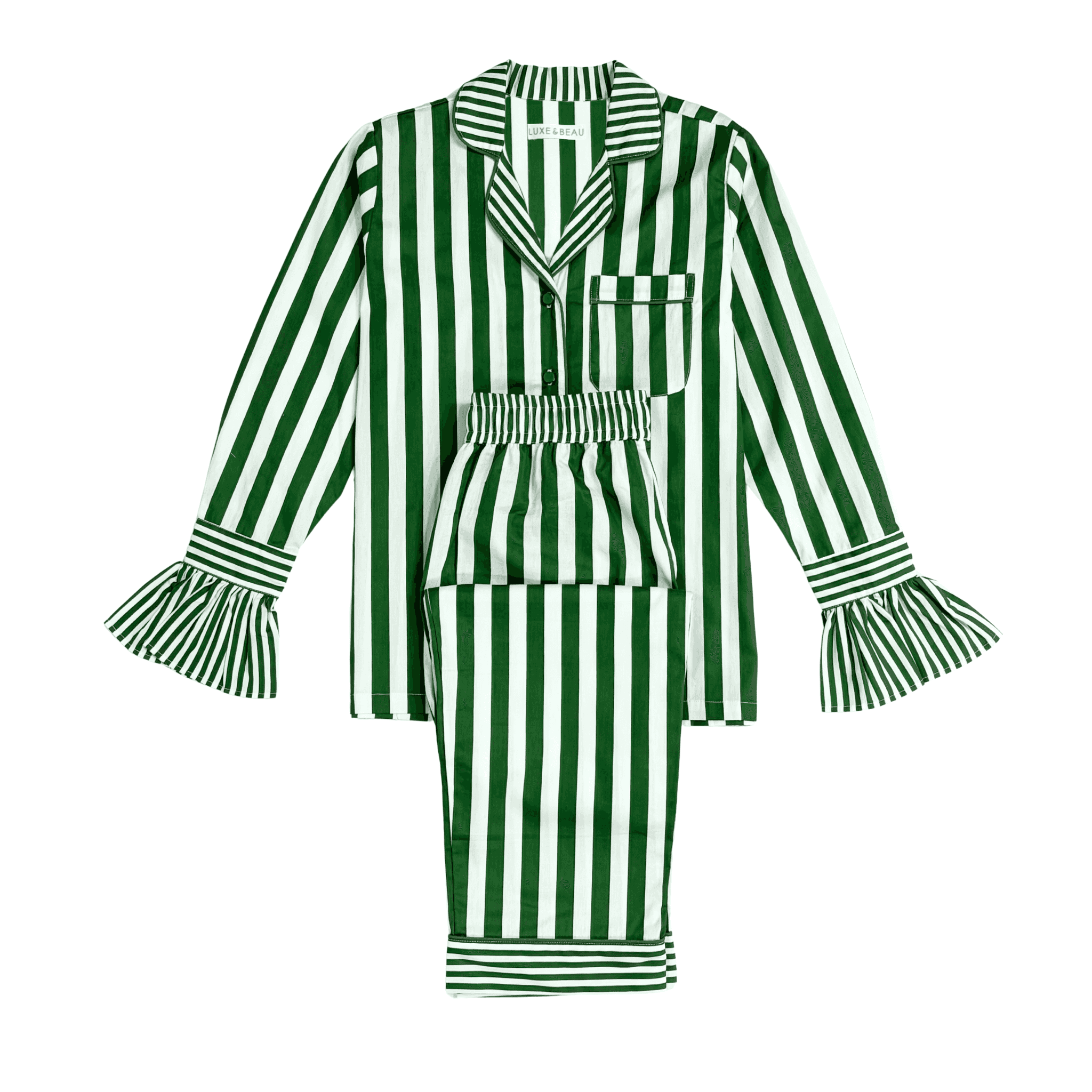 Green Stripe Long Sleeve Pyjama Set - LUXE AND BEAU