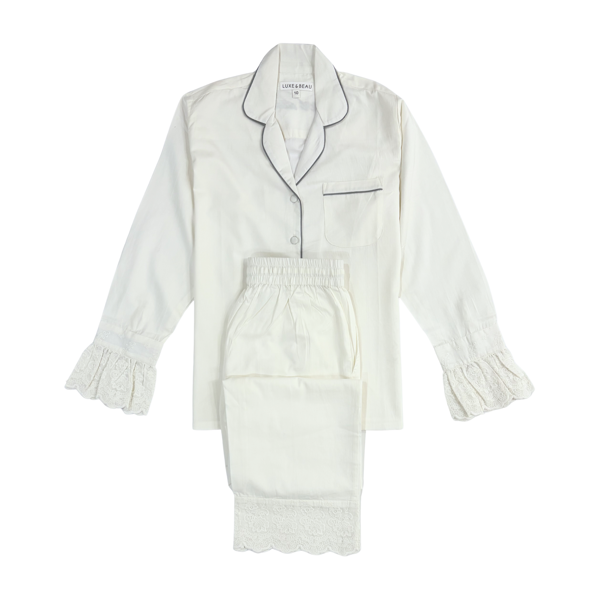 Cloud Dancer Heirloom Lace Long Sleeve Pyjama Set - LUXE AND BEAU