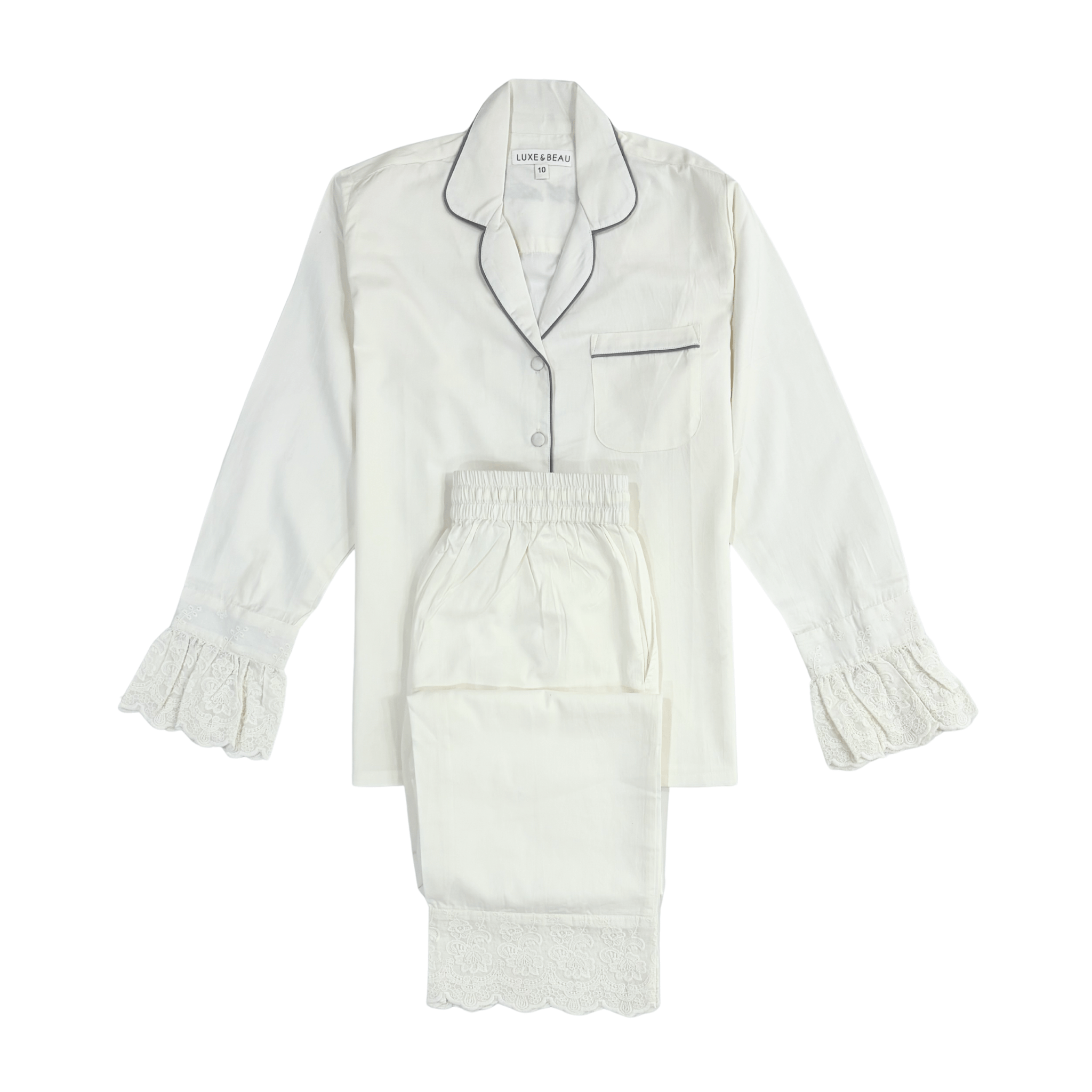 Cloud Dancer Heirloom Lace Long Sleeve Pyjama Set - LUXE AND BEAU