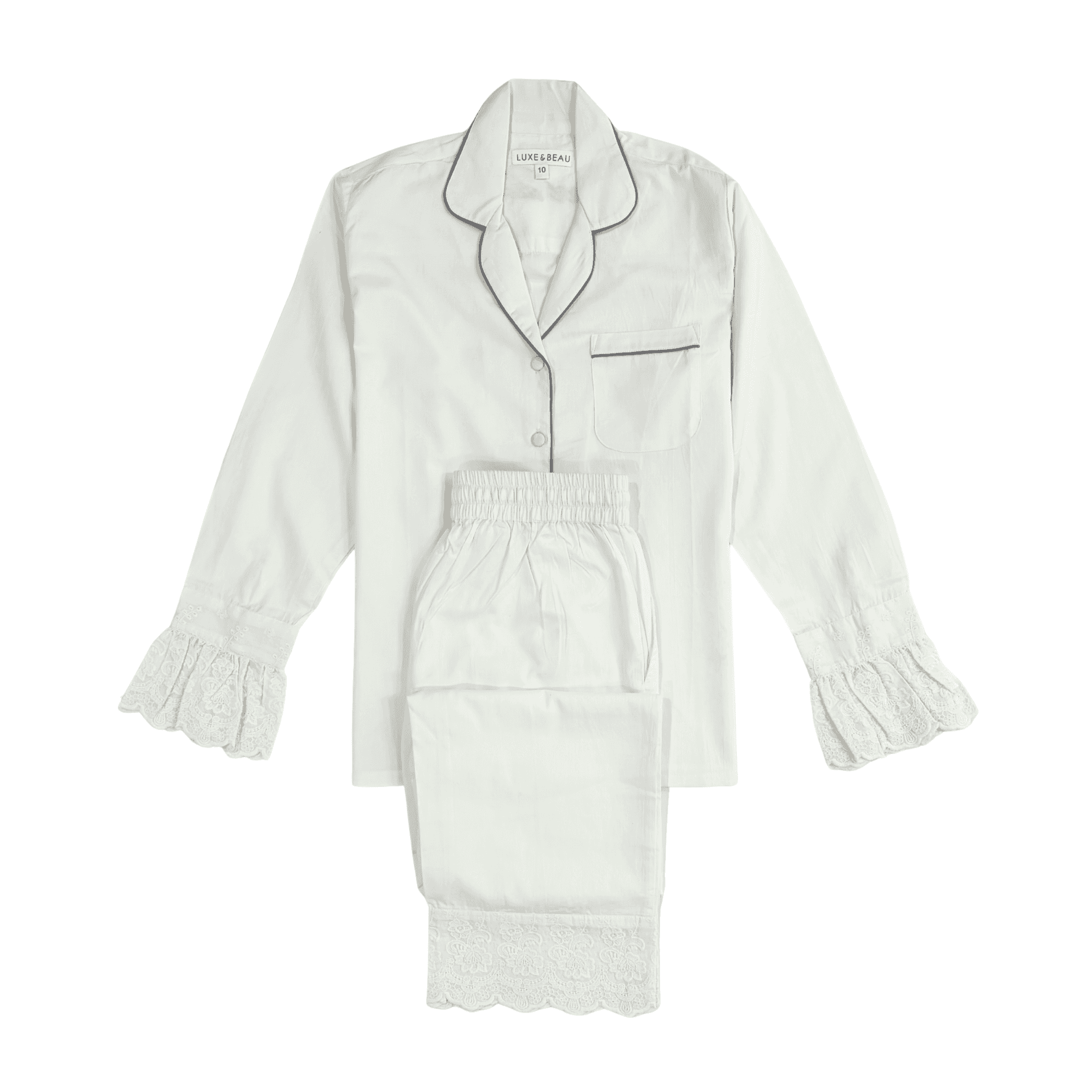 Cloud Dancer Heirloom Lace Long Sleeve Pyjama Set - LUXE AND BEAU