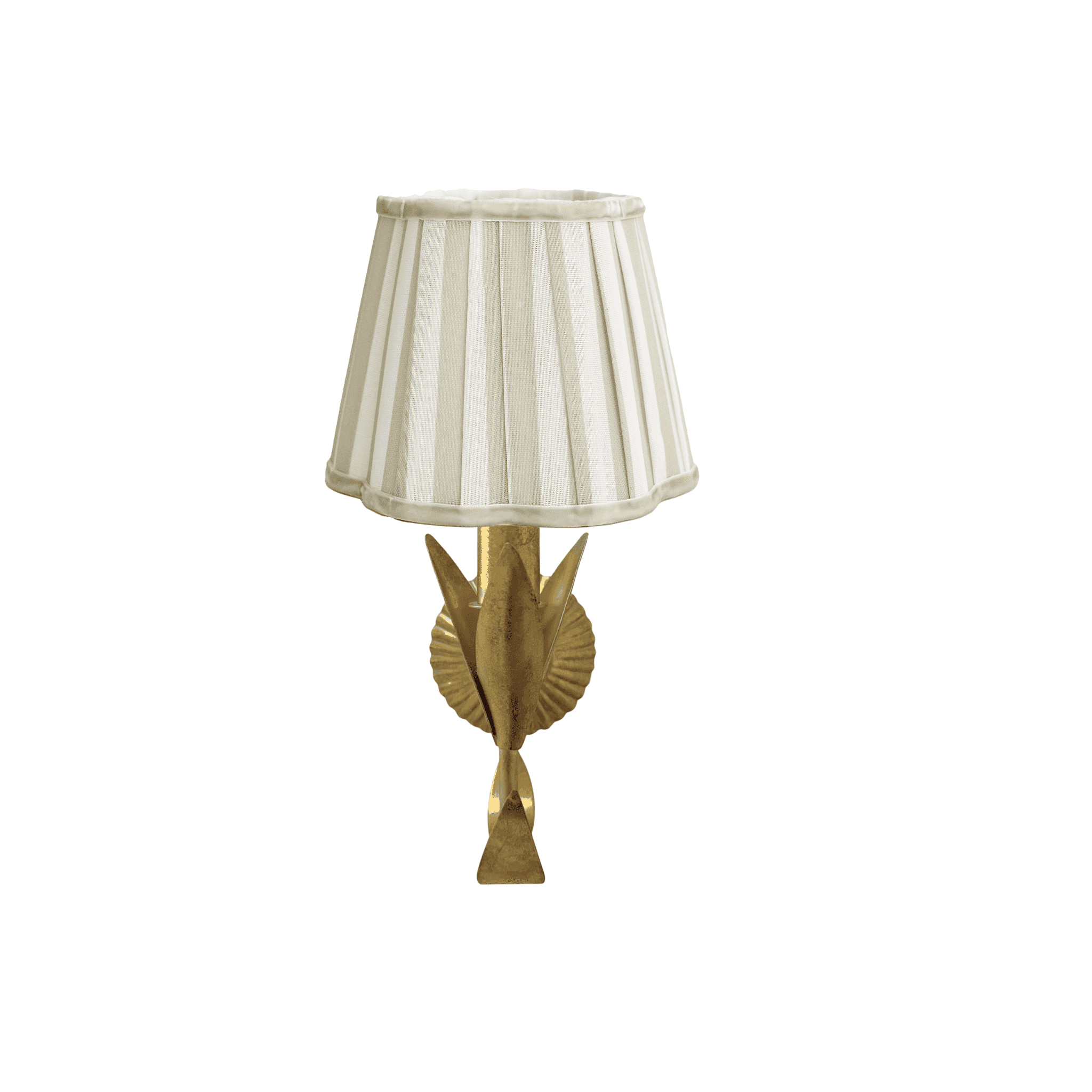 Beige Stripe Scallop Lamp Shade and La Fleur Antique Gold Wall Sconce - LUXE AND BEAU