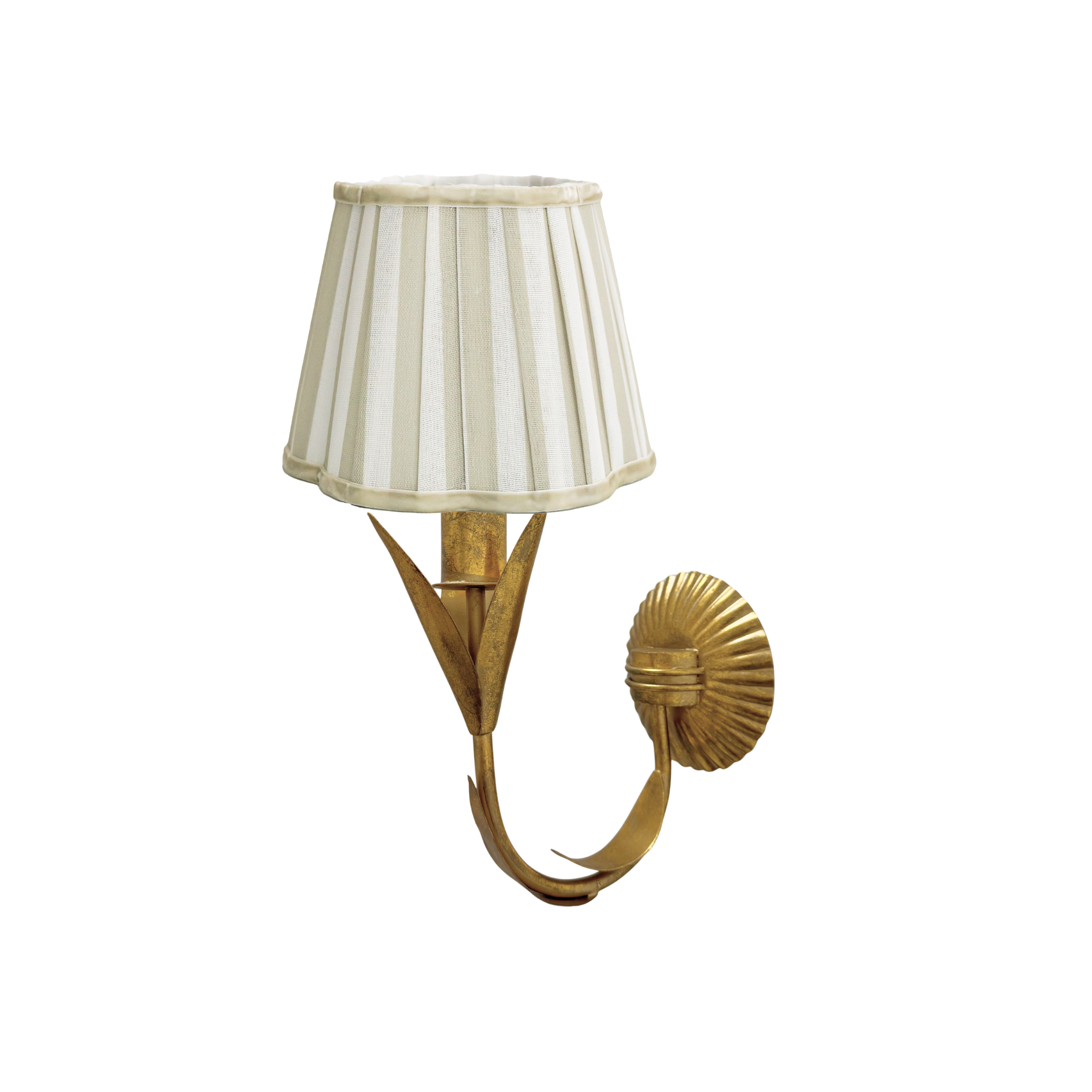 Beige Stripe Scallop Lamp Shade and La Fleur Antique Gold Wall Sconce - LUXE AND BEAU