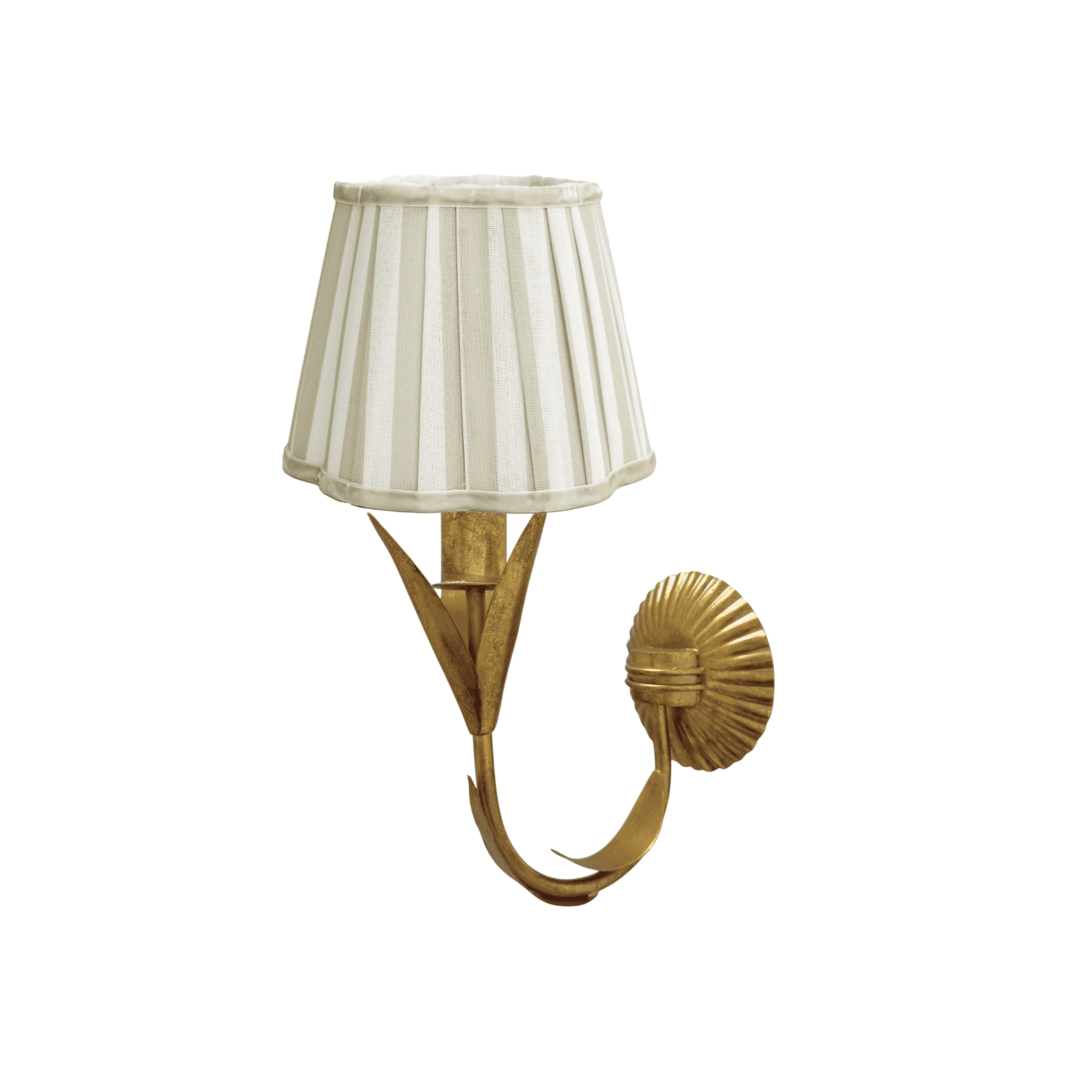 Beige Stripe Scallop Lamp Shade and La Fleur Antique Gold Wall Sconce - LUXE AND BEAU