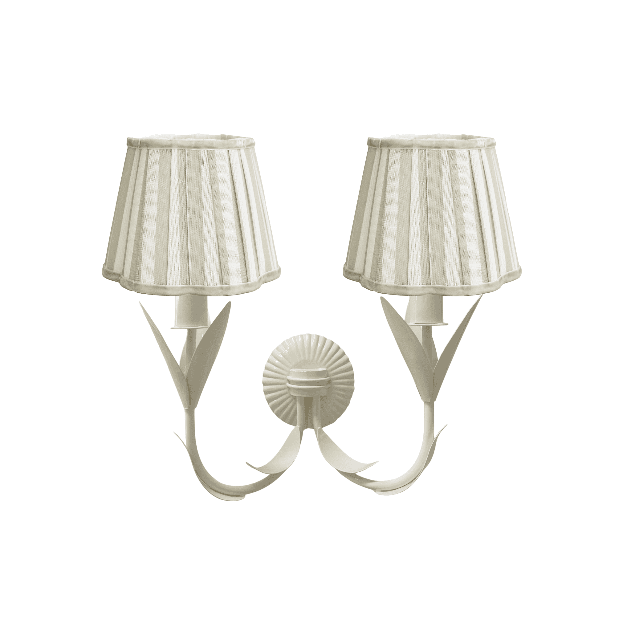 Beige Stripe Scallop Lamp Shade and La Fleur Ivory Wall Sconce - LUXE AND BEAU