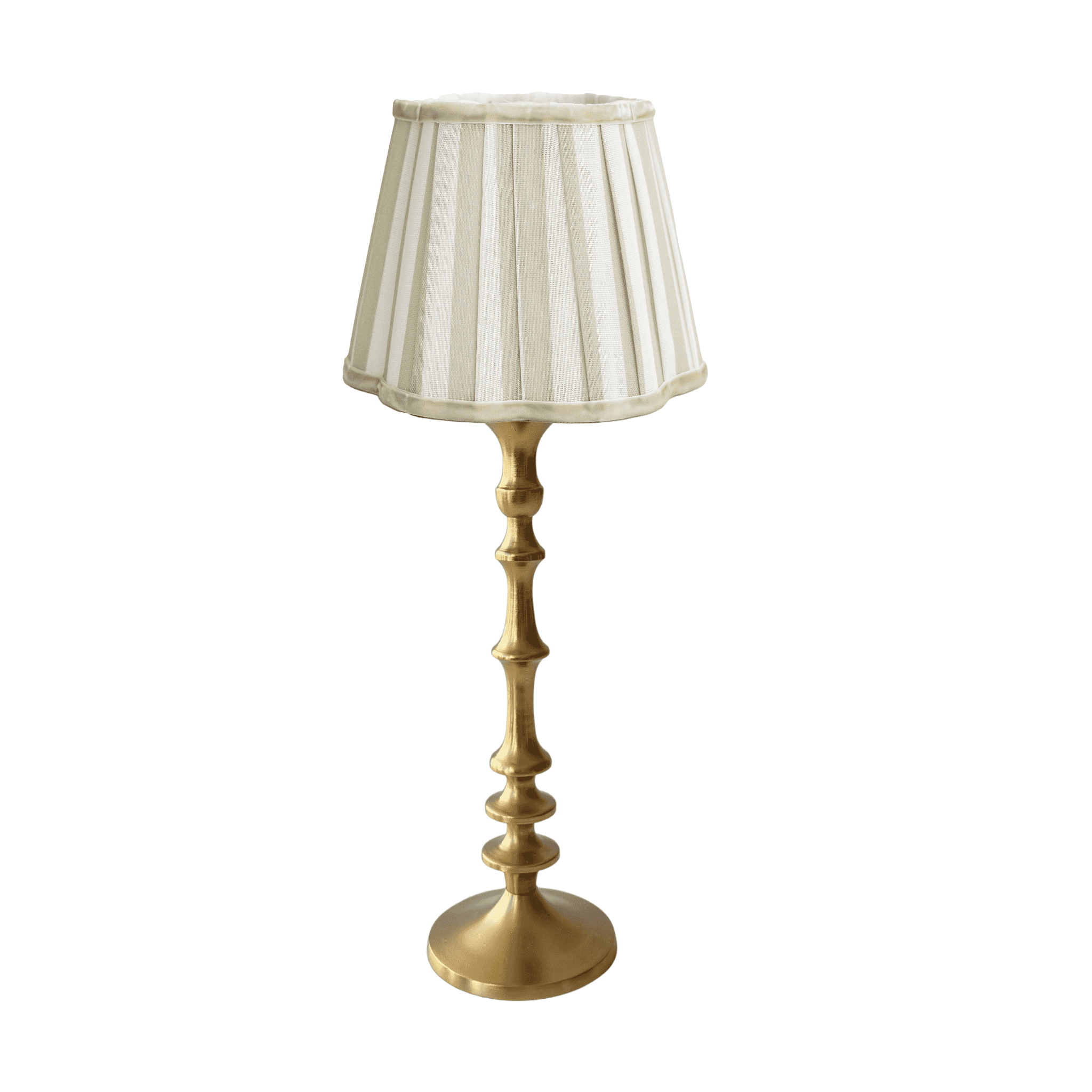 Beige Stripe Scallop Lamp Shade & Brass Base - Table Lamp - LUXE AND BEAU