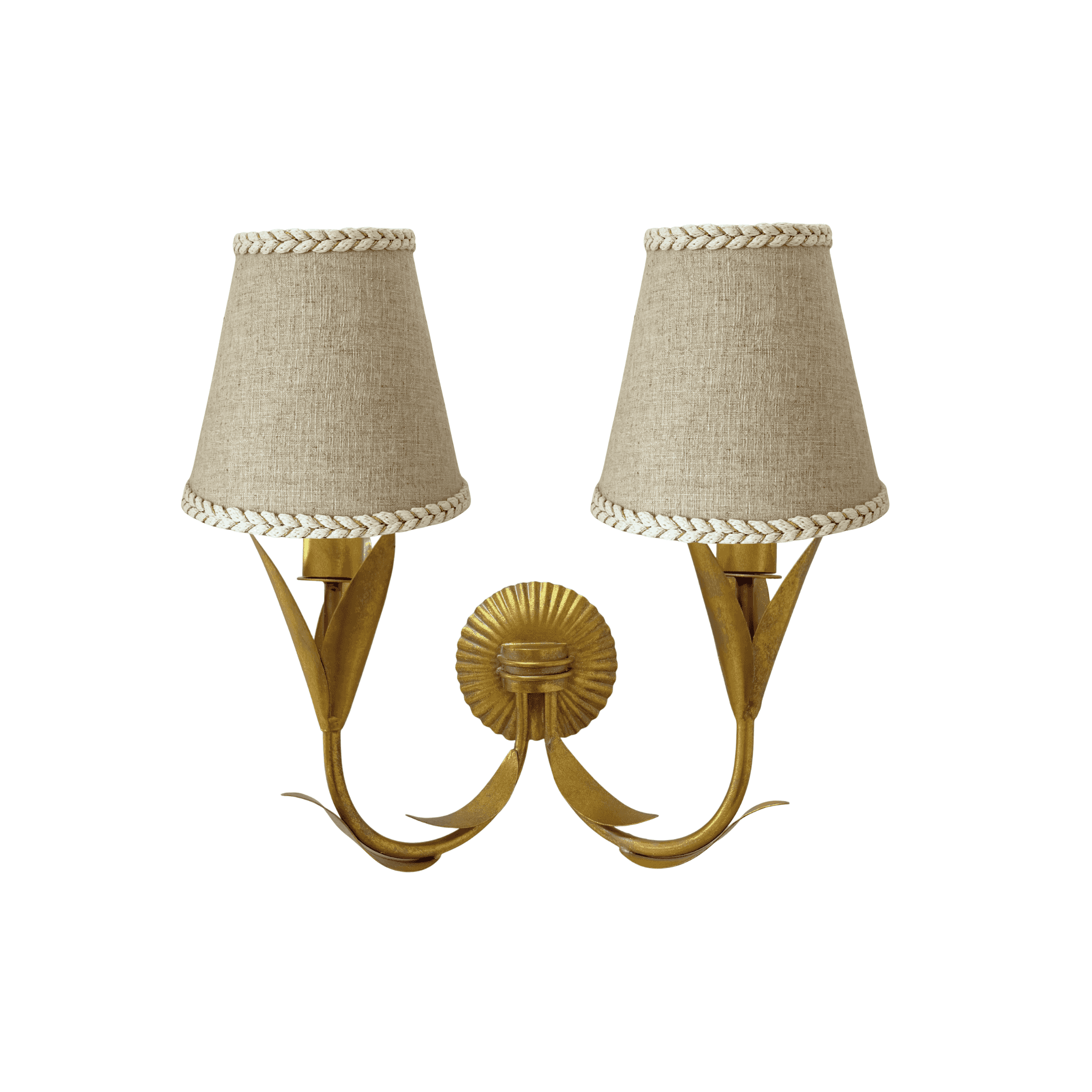 Natural Braided Trim Lamp Shade and La Fleur Antique Gold Wall Sconce - LUXE AND BEAU