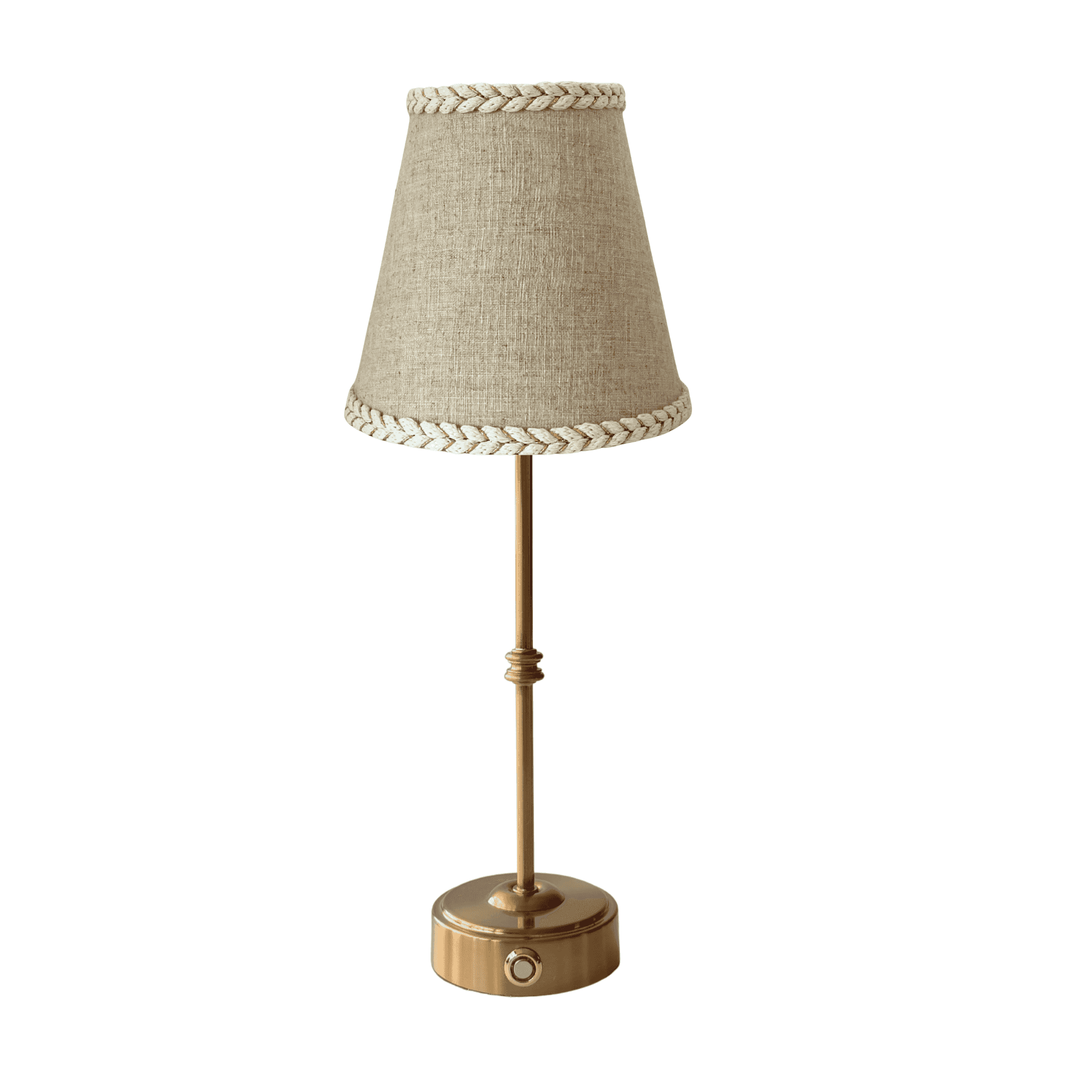 Natural Braided Trim Lamp Shade & Gold Base - USB Table Lamp - LUXE AND BEAU