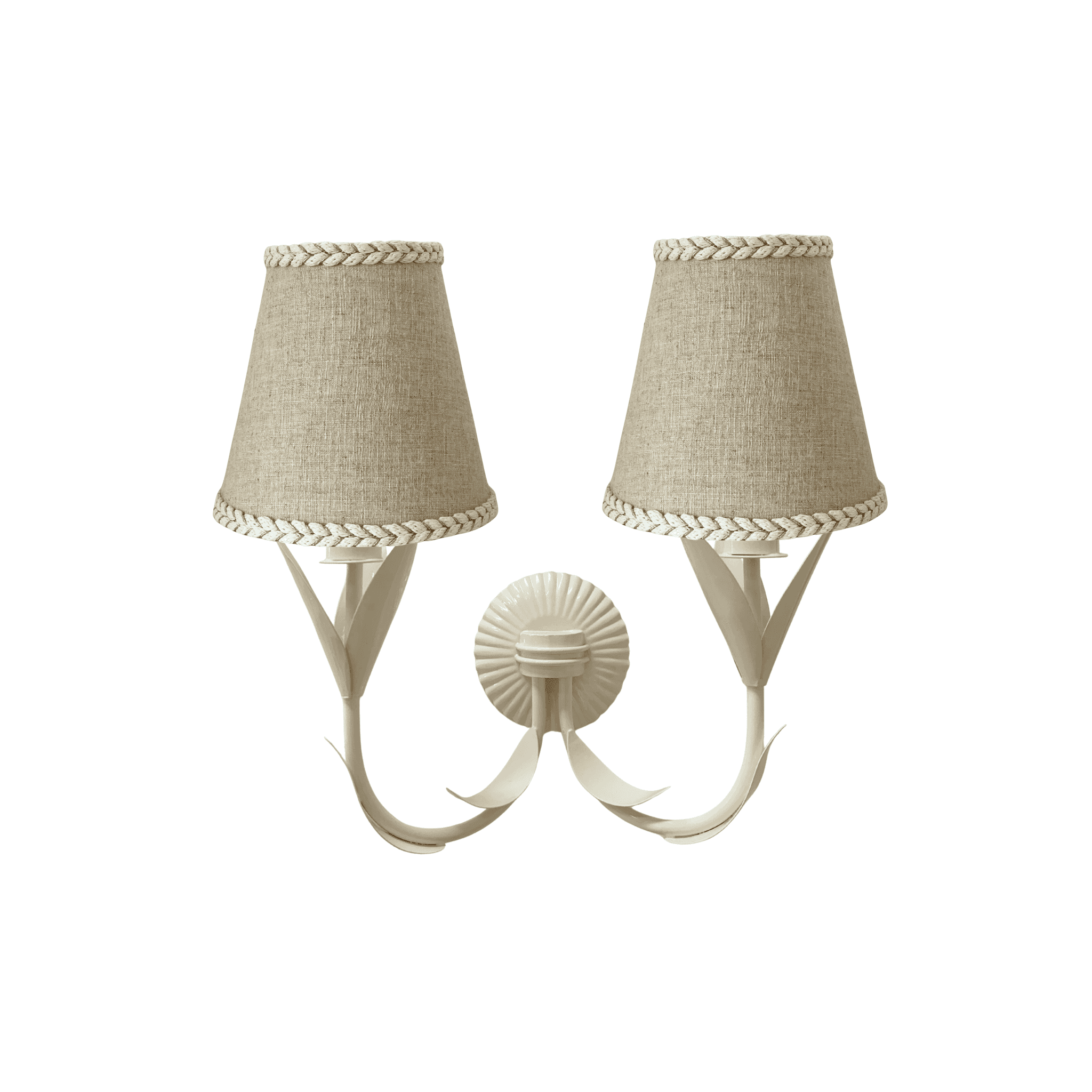 Natural Braided Trim Lamp Shade and La Fleur Ivory Wall Sconce - LUXE AND BEAU