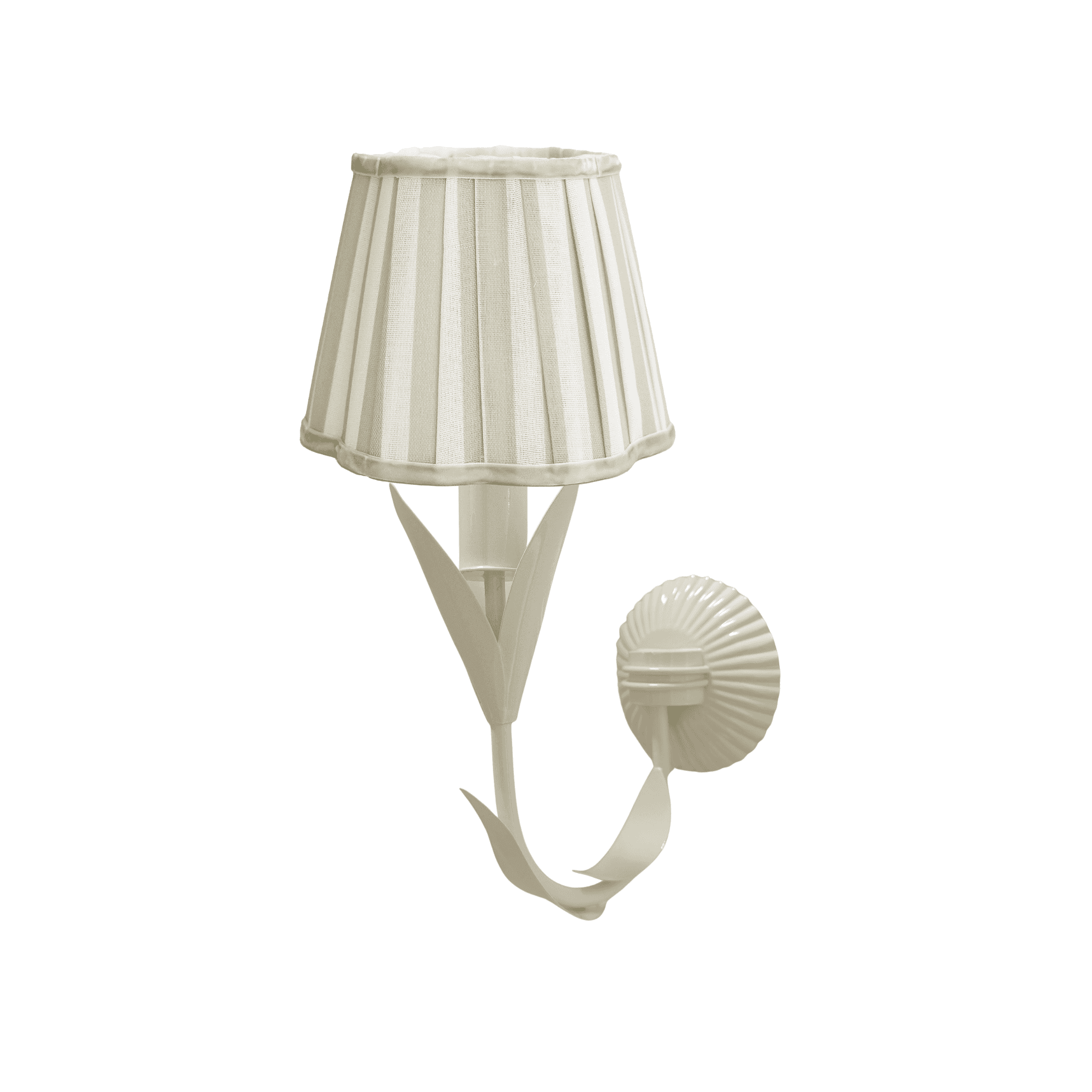Beige Stripe Scallop Lamp Shade and La Fleur Ivory Wall Sconce - LUXE AND BEAU